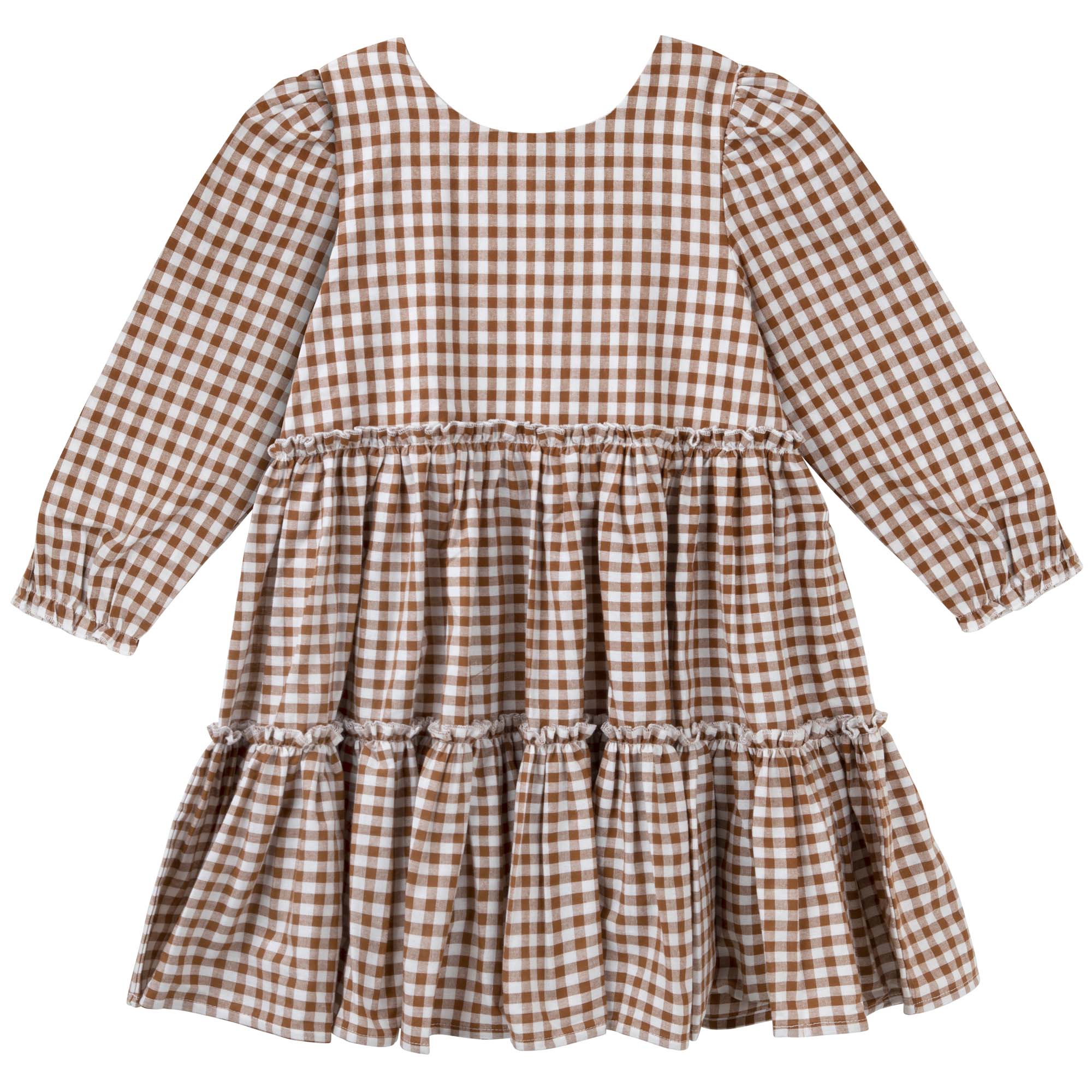 Gigi Gingham L/S Tiered Dress - Cocoa Gingham