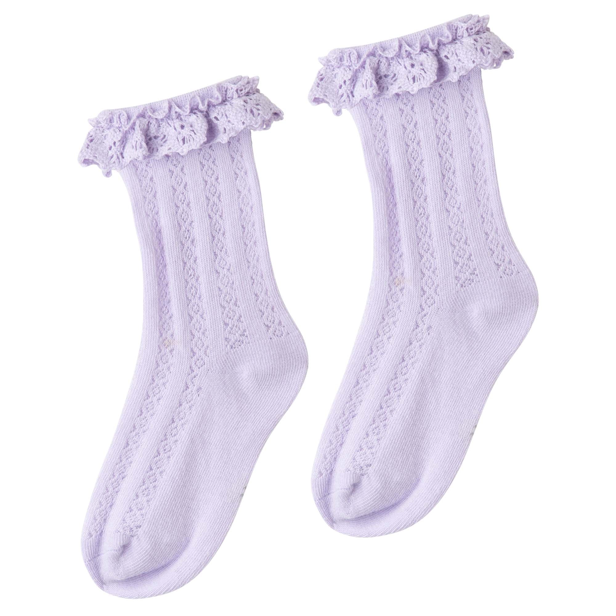 Lace Frill Crew Socks - Lavender