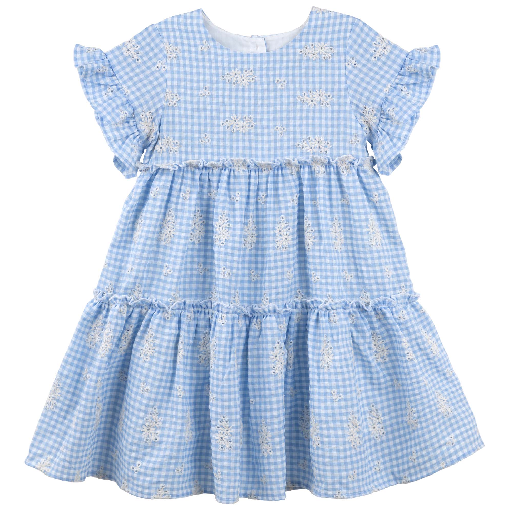 Alice Embroidered Gingham Dress - Blue - Designer Kidz