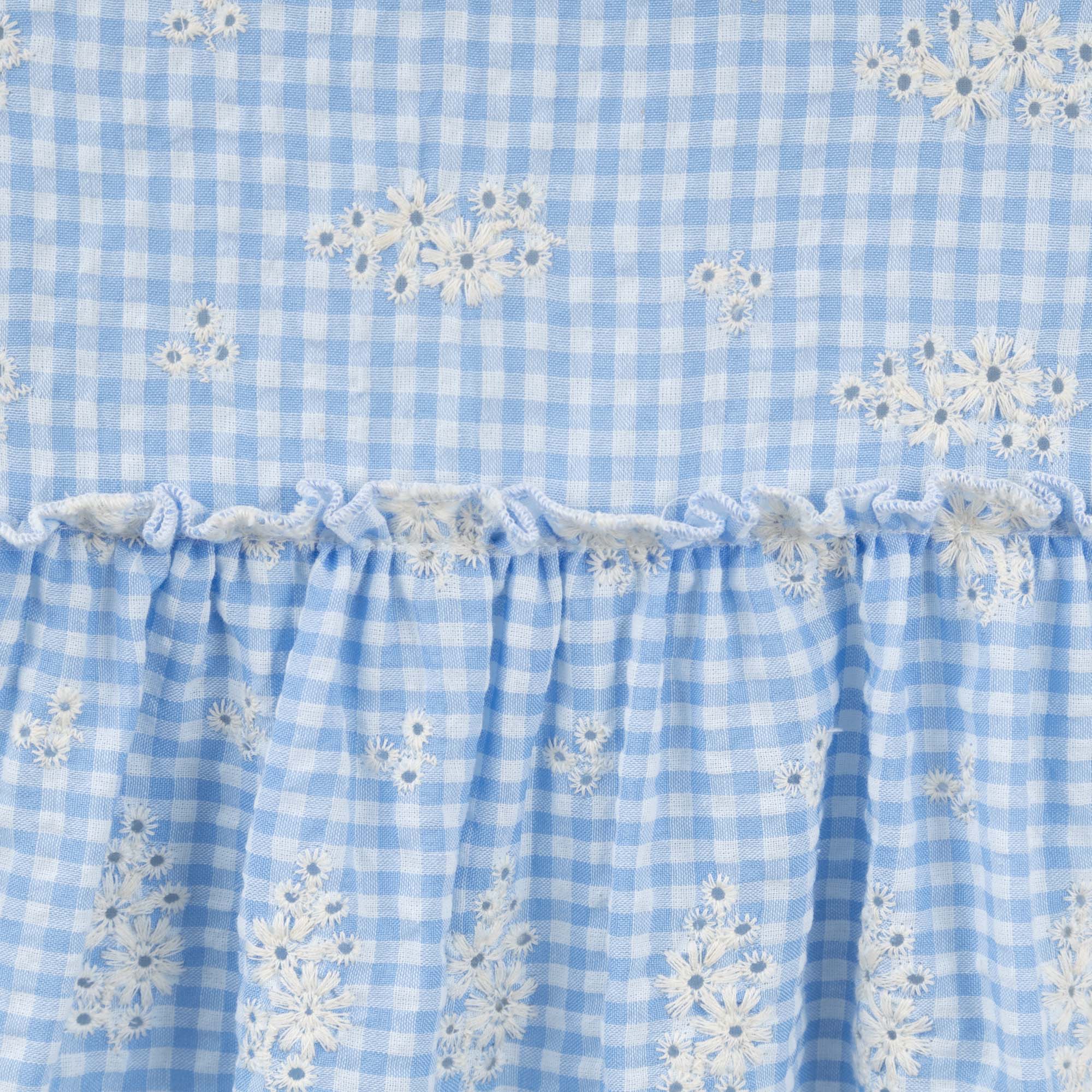 Alice Embroidered Gingham Dress - Blue - Designer Kidz