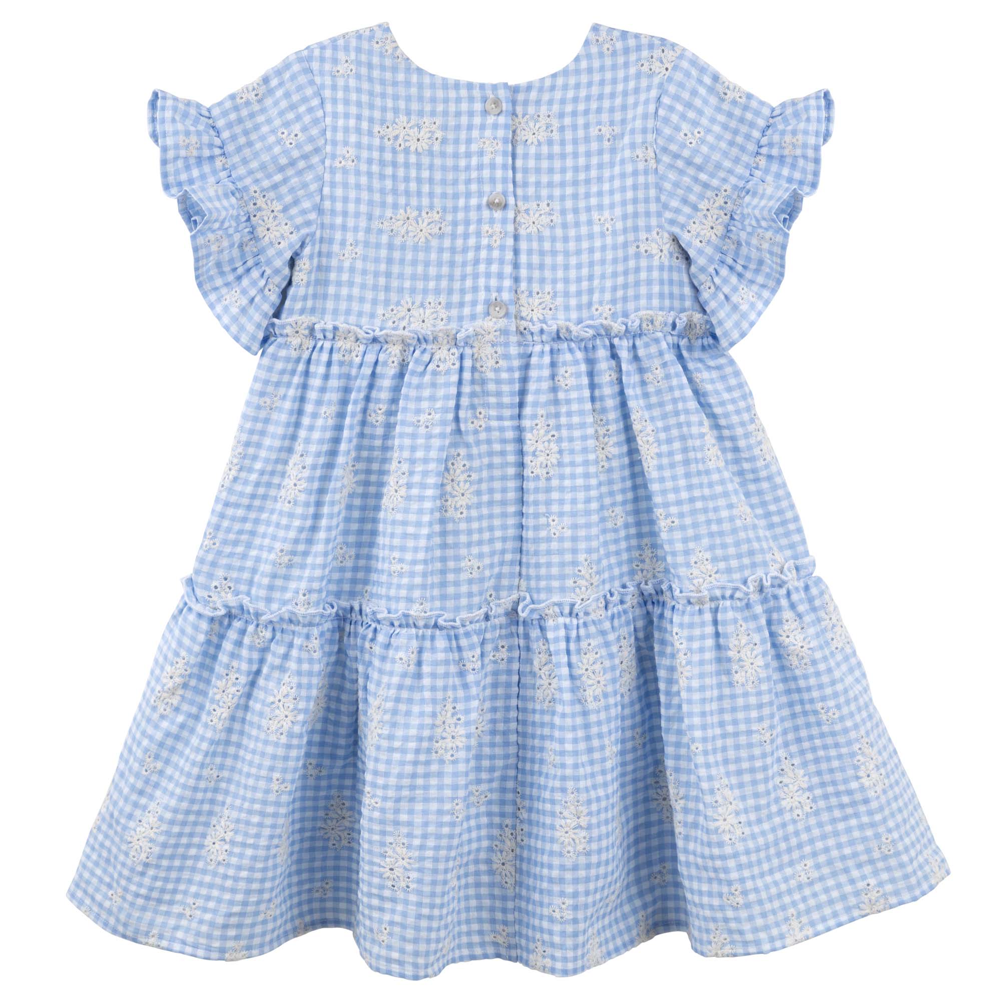 Alice Embroidered Gingham Dress - Blue - Designer Kidz