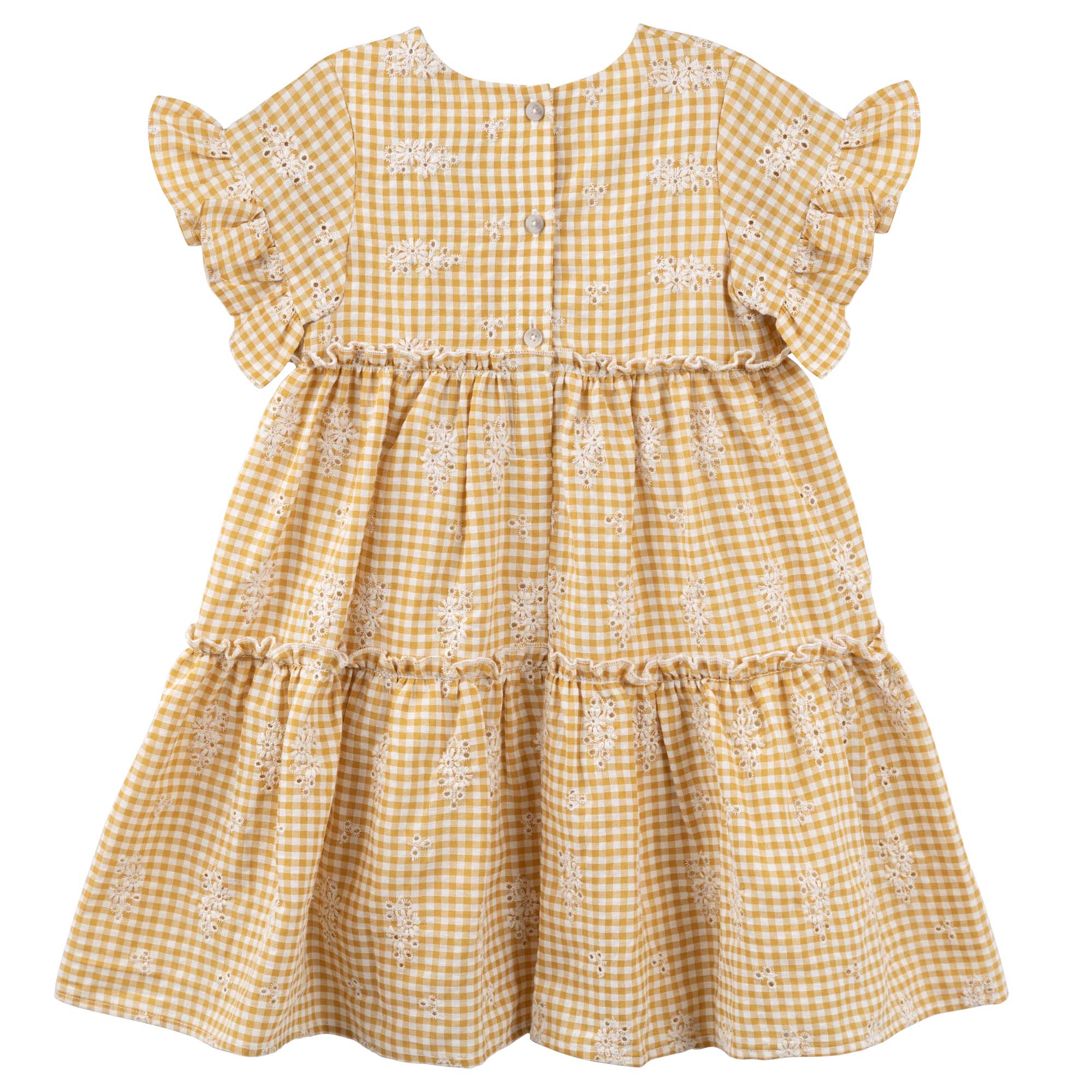 Alice Embroidered Gingham Dress - Yellow - Designer Kidz