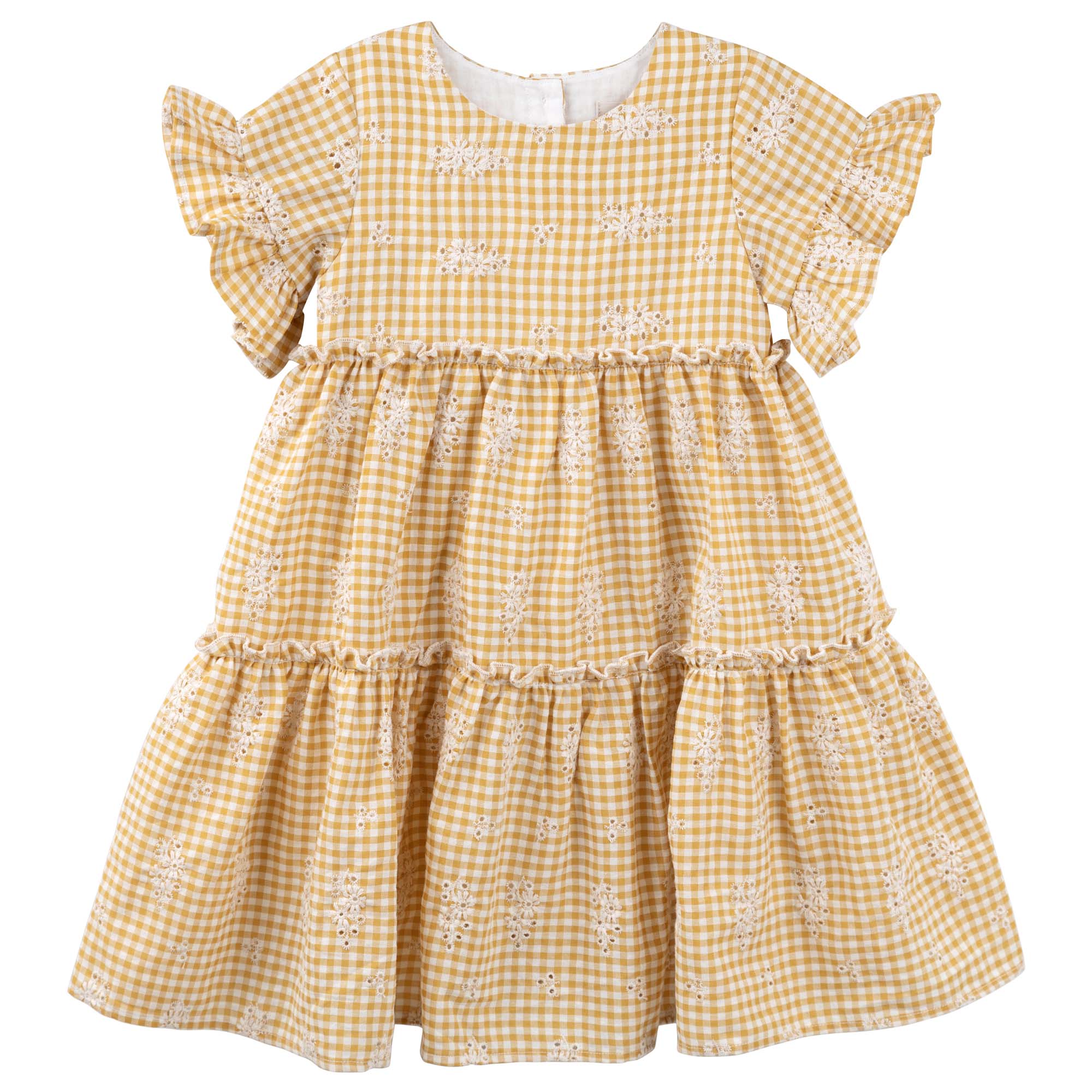 Alice Embroidered Gingham Dress - Yellow - Designer Kidz