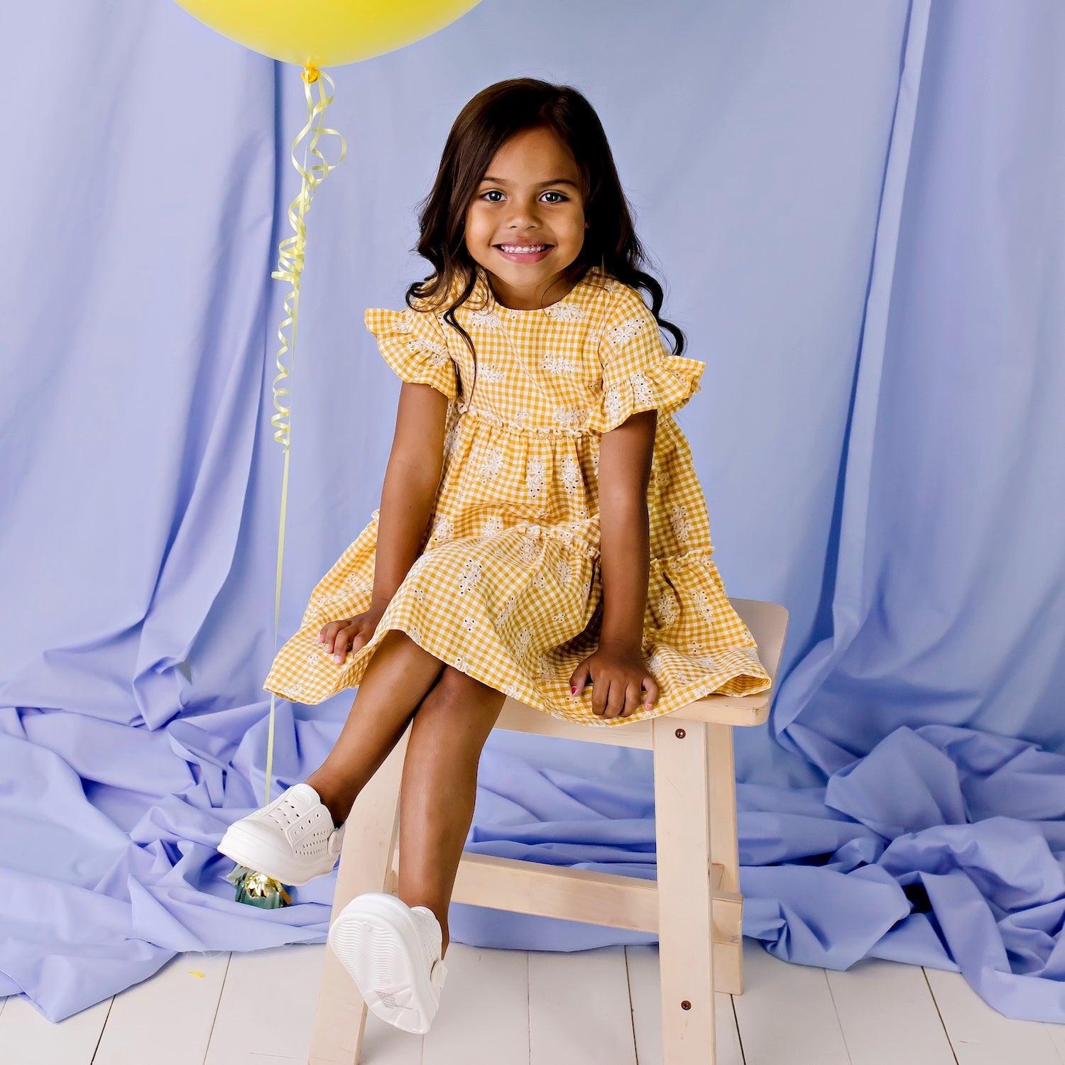 Alice Embroidered Gingham Dress - Yellow - Designer Kidz