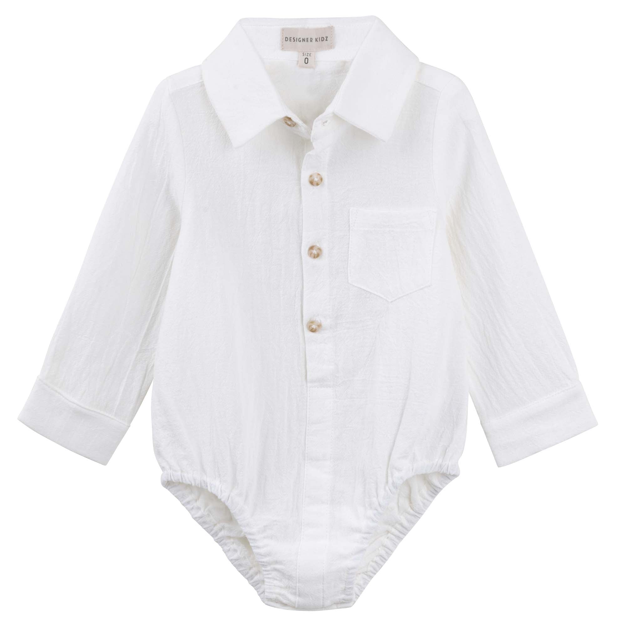 Archie L/S Button Romper - Ivory - Designer Kidz