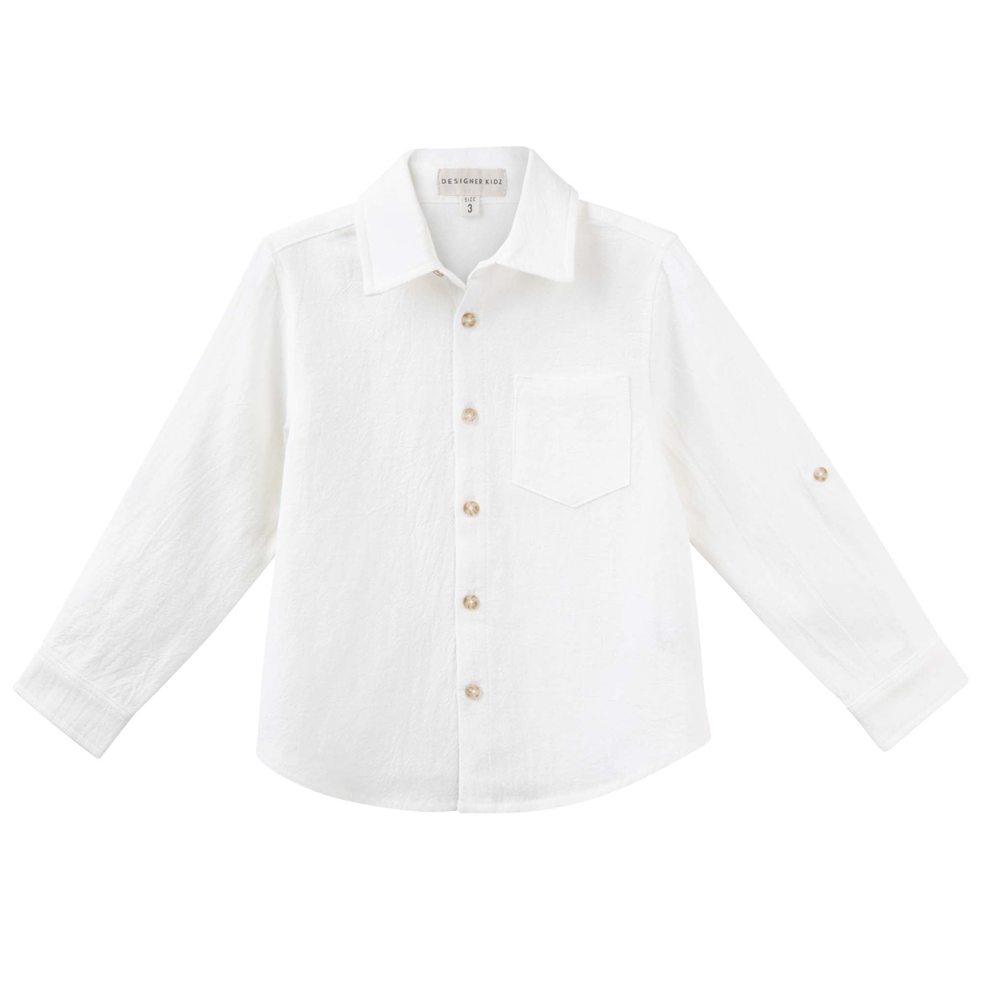 Archie L/S Button Shirt - Ivory - Designer Kidz