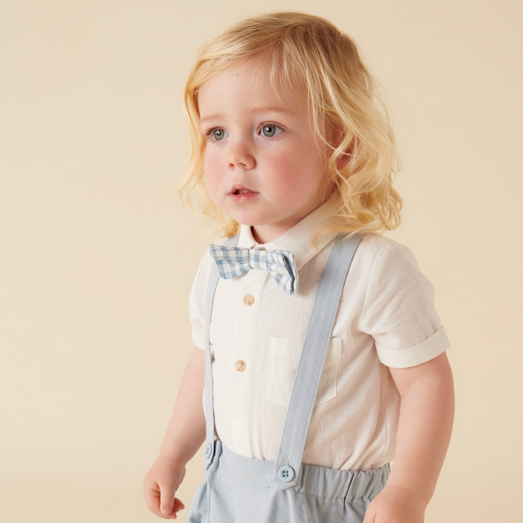 Archie S/S Button Romper - Ivory - Designer Kidz