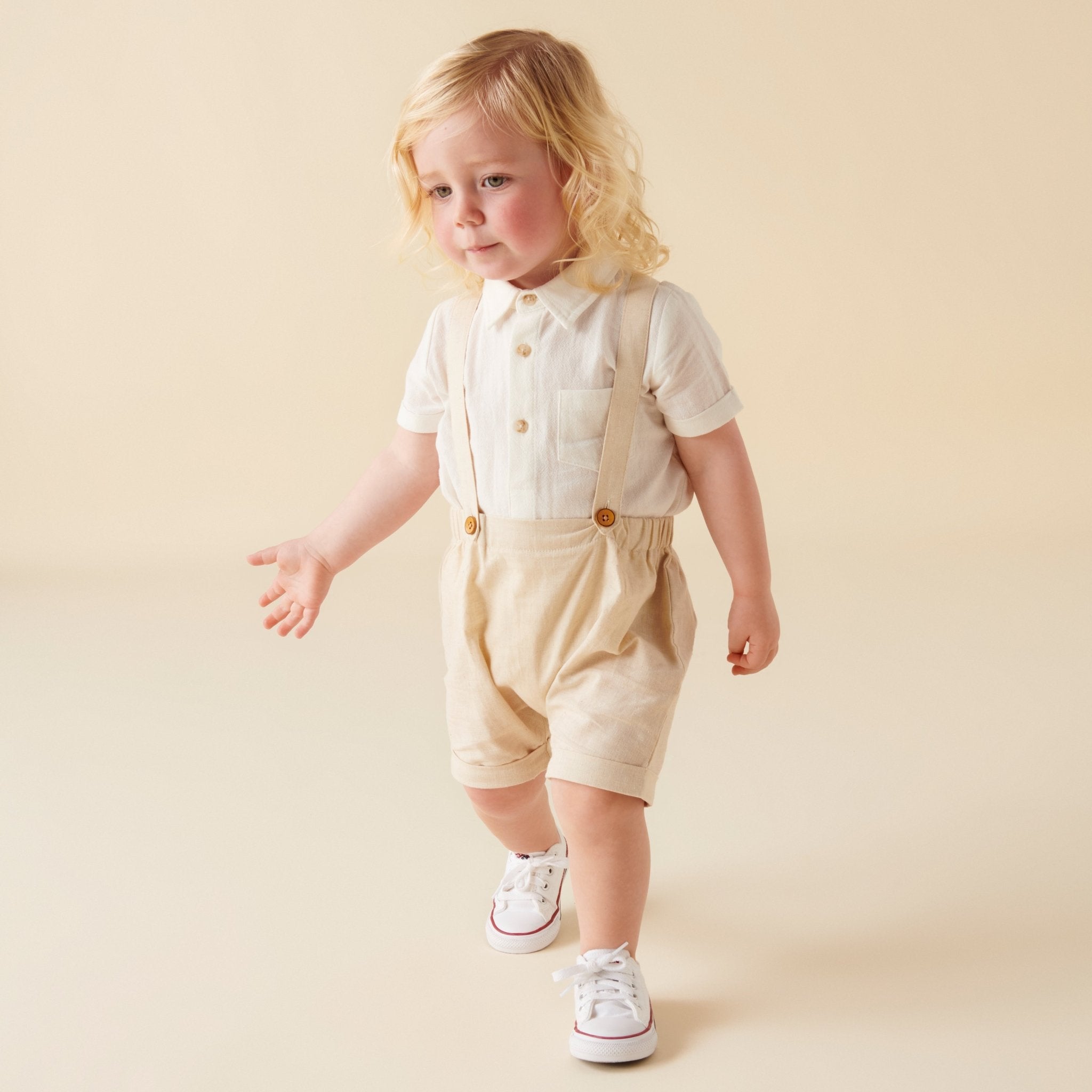 Archie S/S Button Romper - Ivory - Designer Kidz