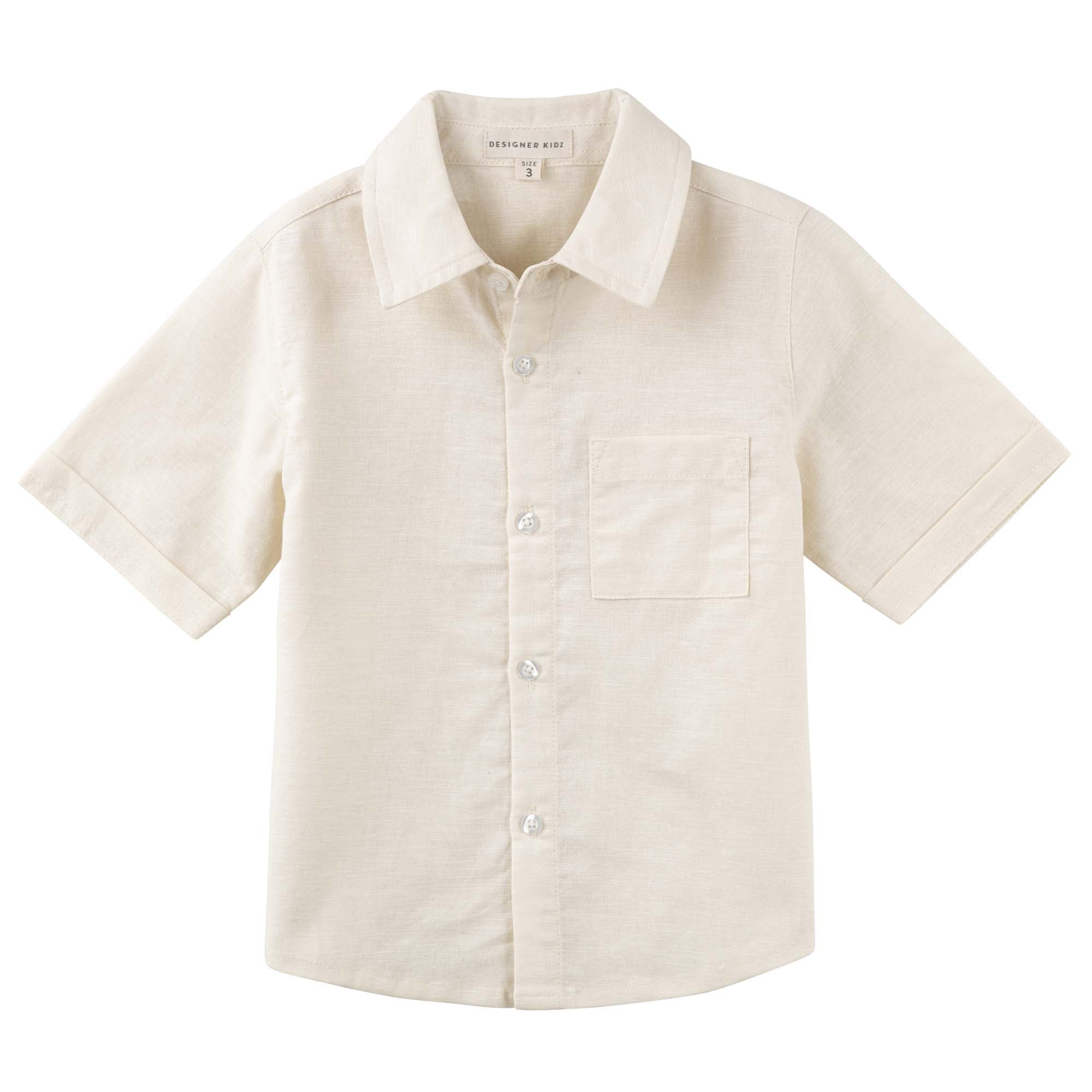 Benji Linen S/S Button Shirt - Oat - Designer Kidz