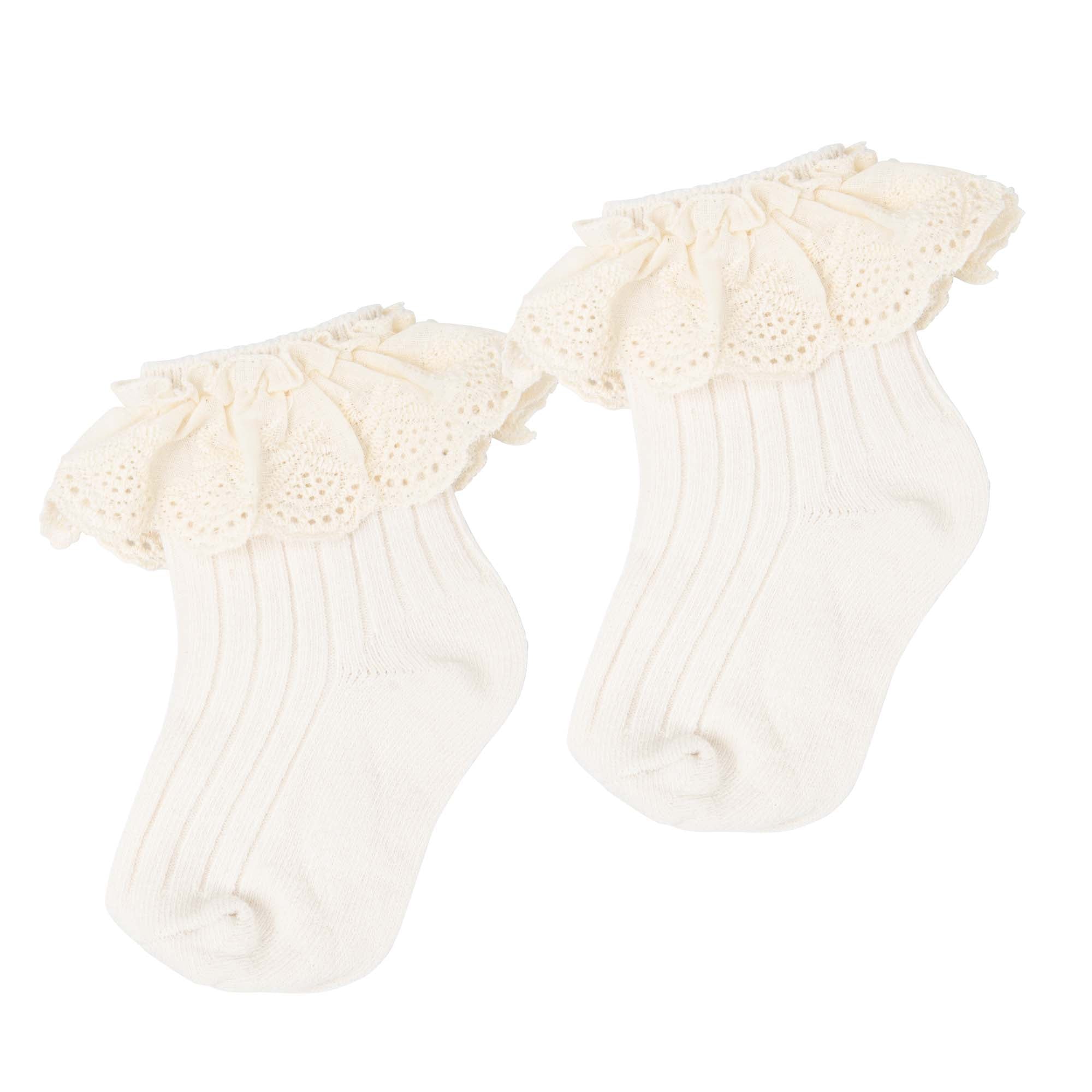 Broderie Lace Crew Socks - Beige - Designer Kidz