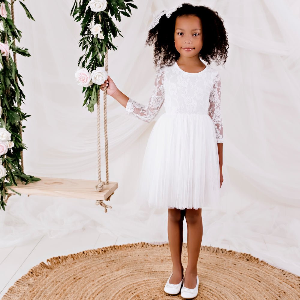 Candi L/S Lace Tutu Dress - Ivory - Designer Kidz