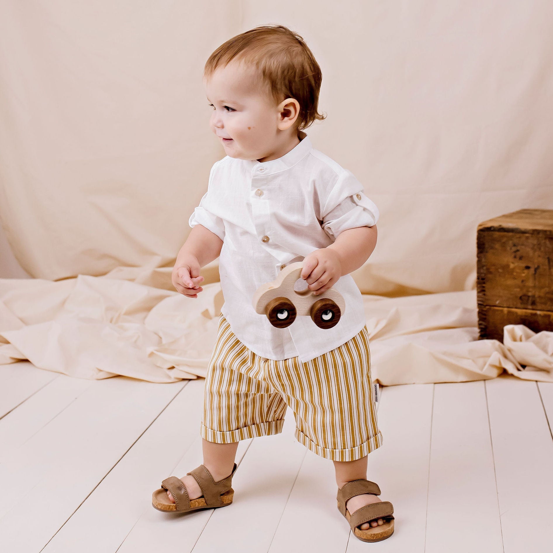 Charlie Stripe Shorts - Mustard - Designer Kidz