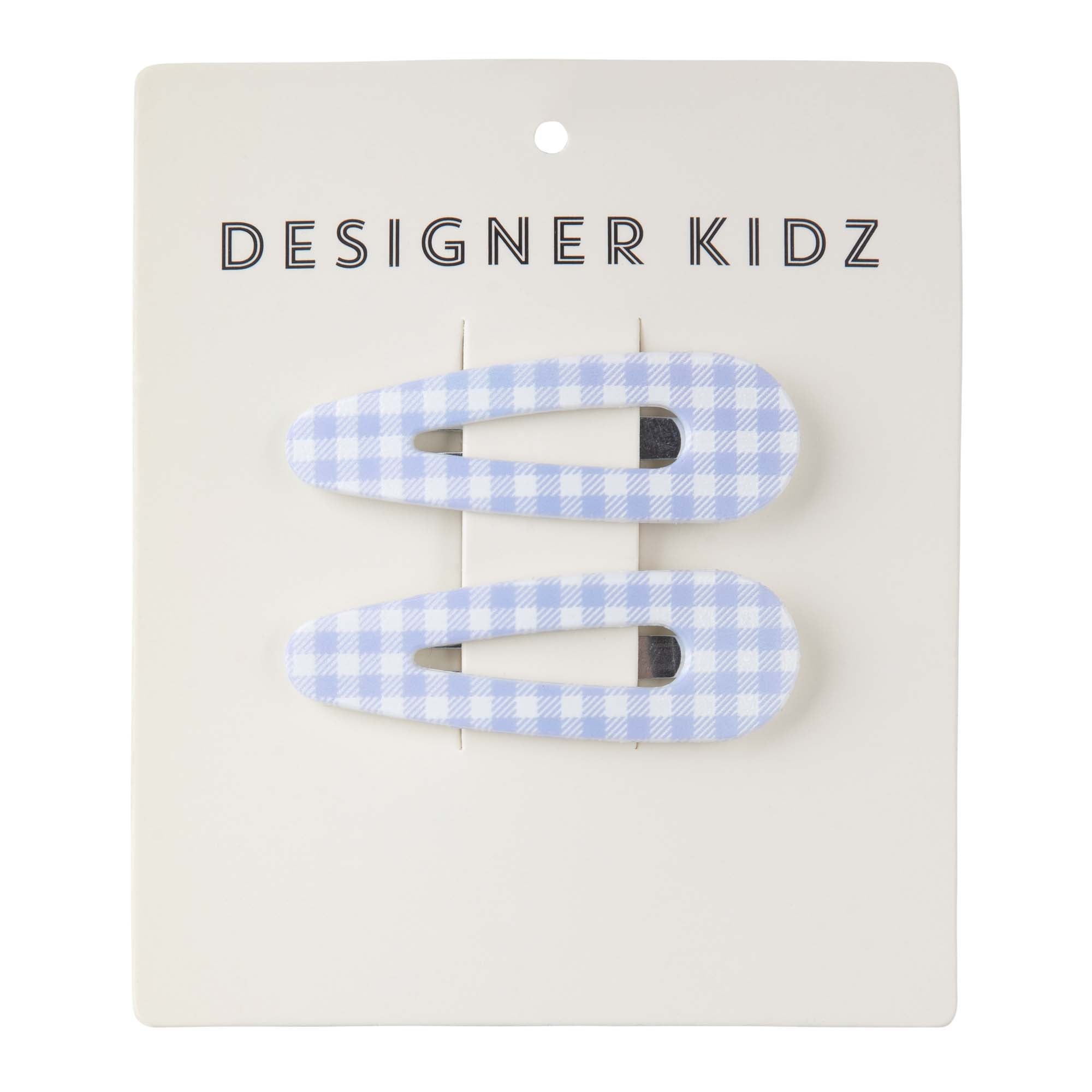 Checked Hair Clips - Blue - Designer Kidz