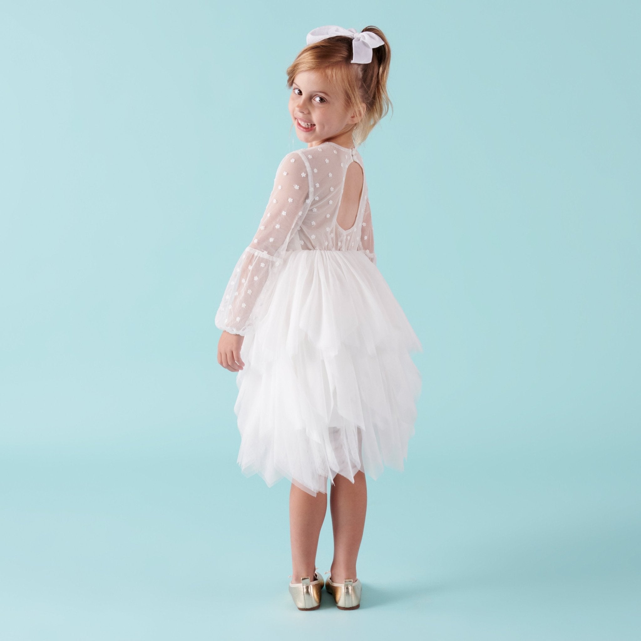 Dotti L/S Embroidered Tutu Dress - Ivory - Designer Kidz