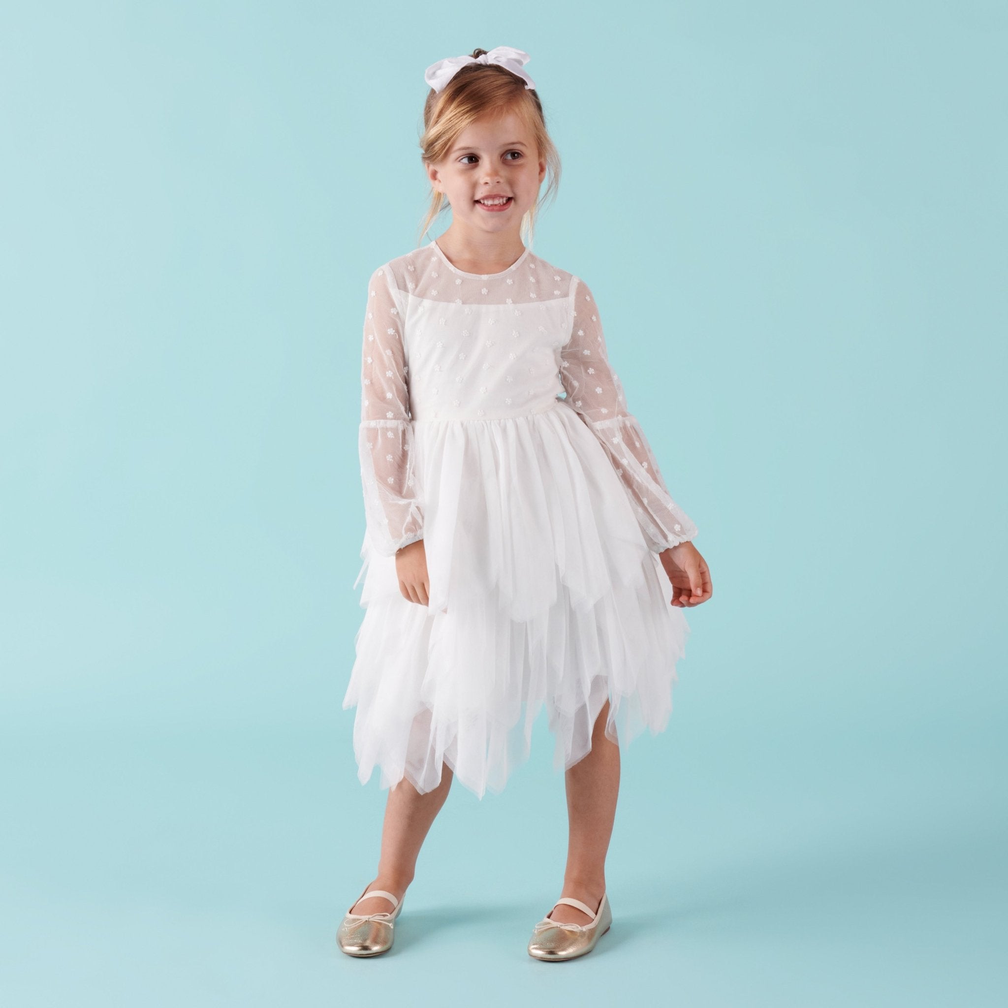 Dotti L/S Embroidered Tutu Dress - Ivory - Designer Kidz