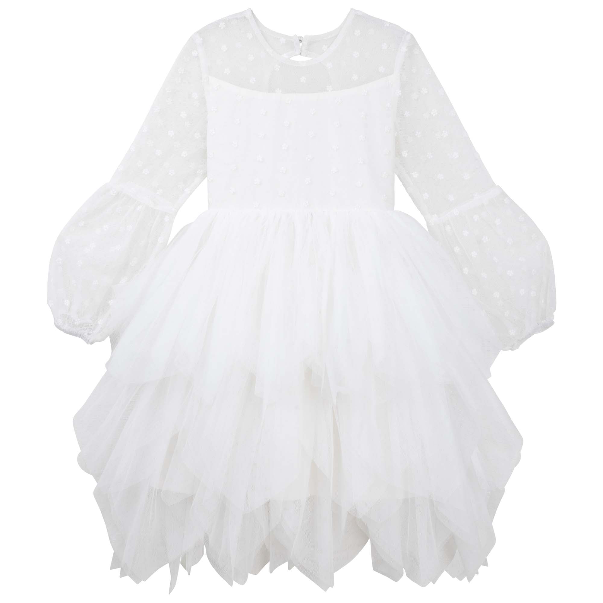 Dotti L/S Embroidered Tutu Dress - Ivory - Designer Kidz