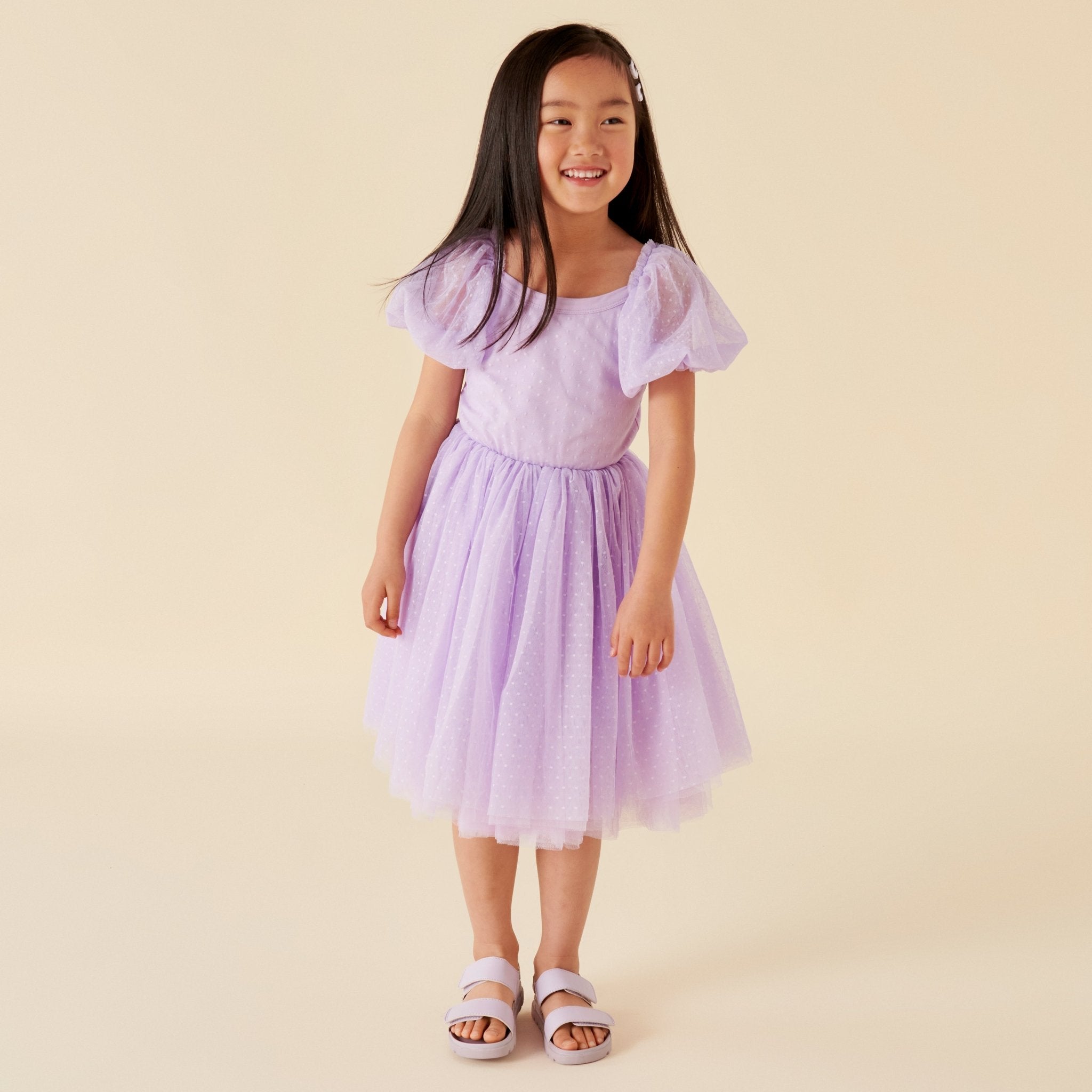 Eloise Puff Sleeve Dress - Lilac - Designer Kidz