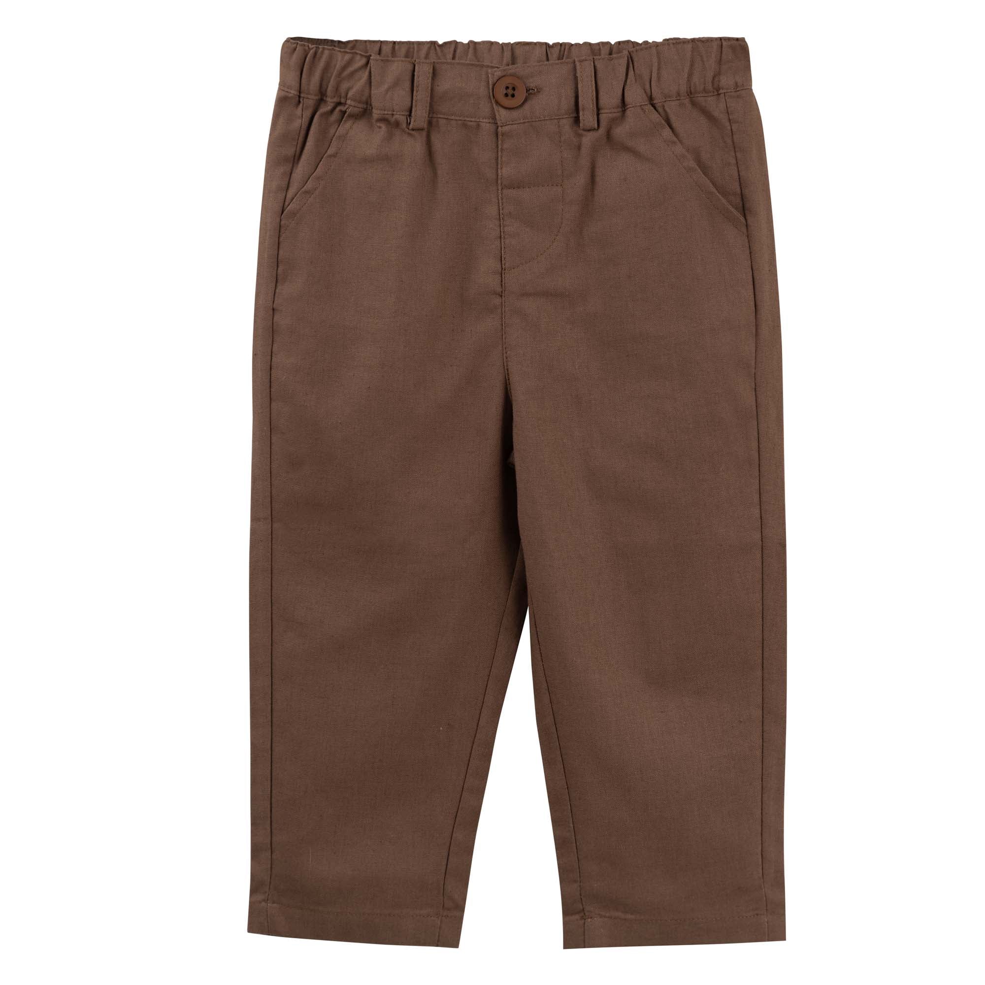 Finley Linen Pants - Chocolate - Designer Kidz