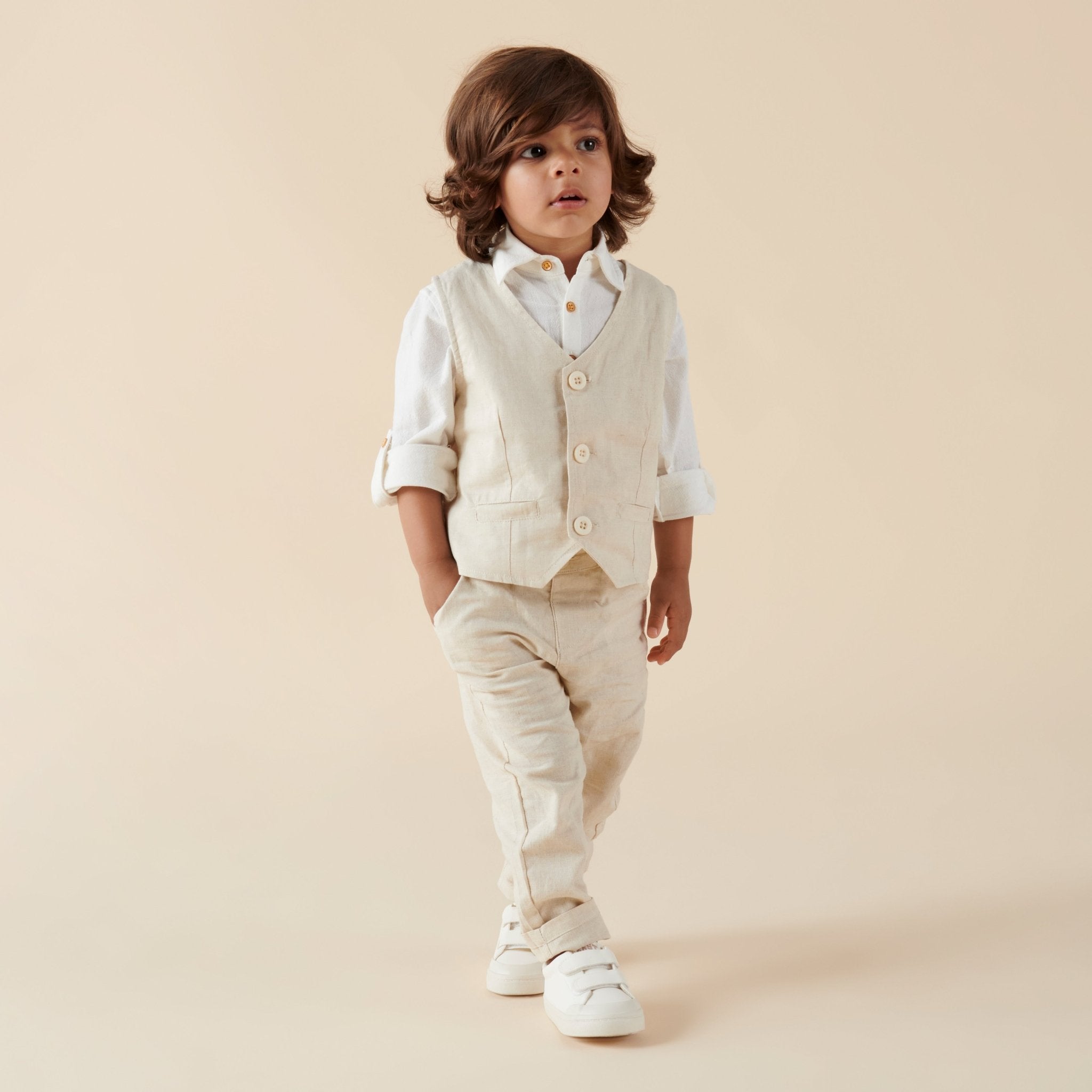 Finley Linen Pants - Sand - Designer Kidz