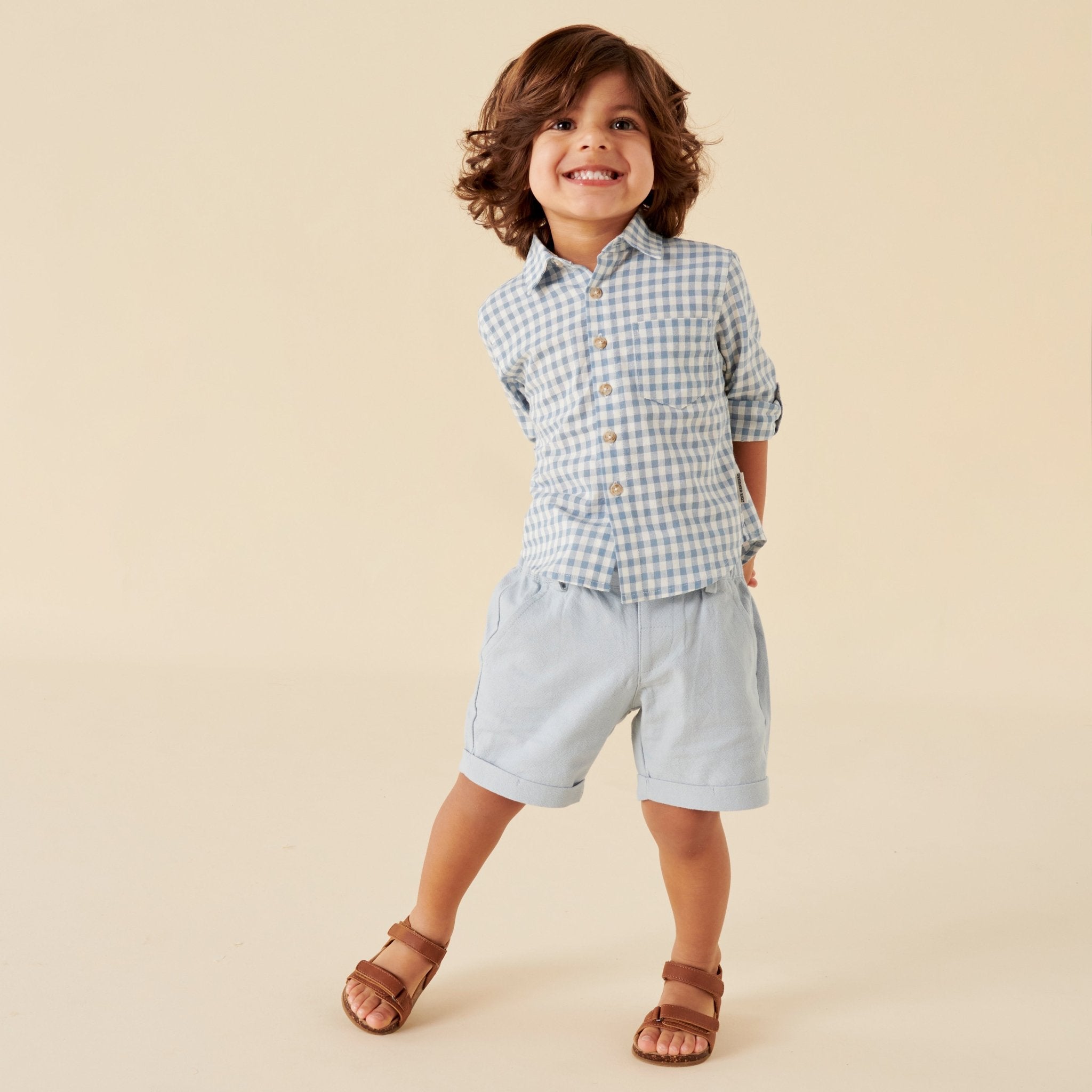 Finley Linen Shorts - Ice Blue - Designer Kidz