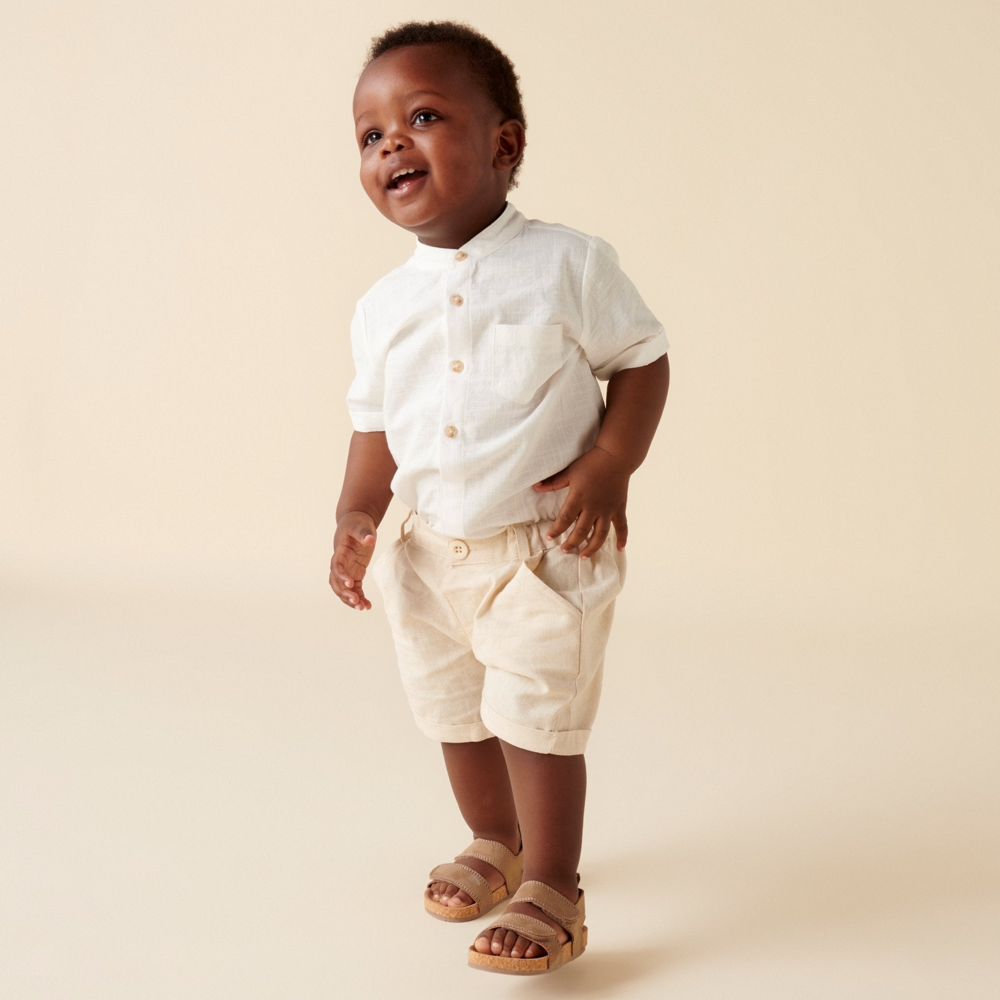 Finley Linen Shorts - Sand - Designer Kidz