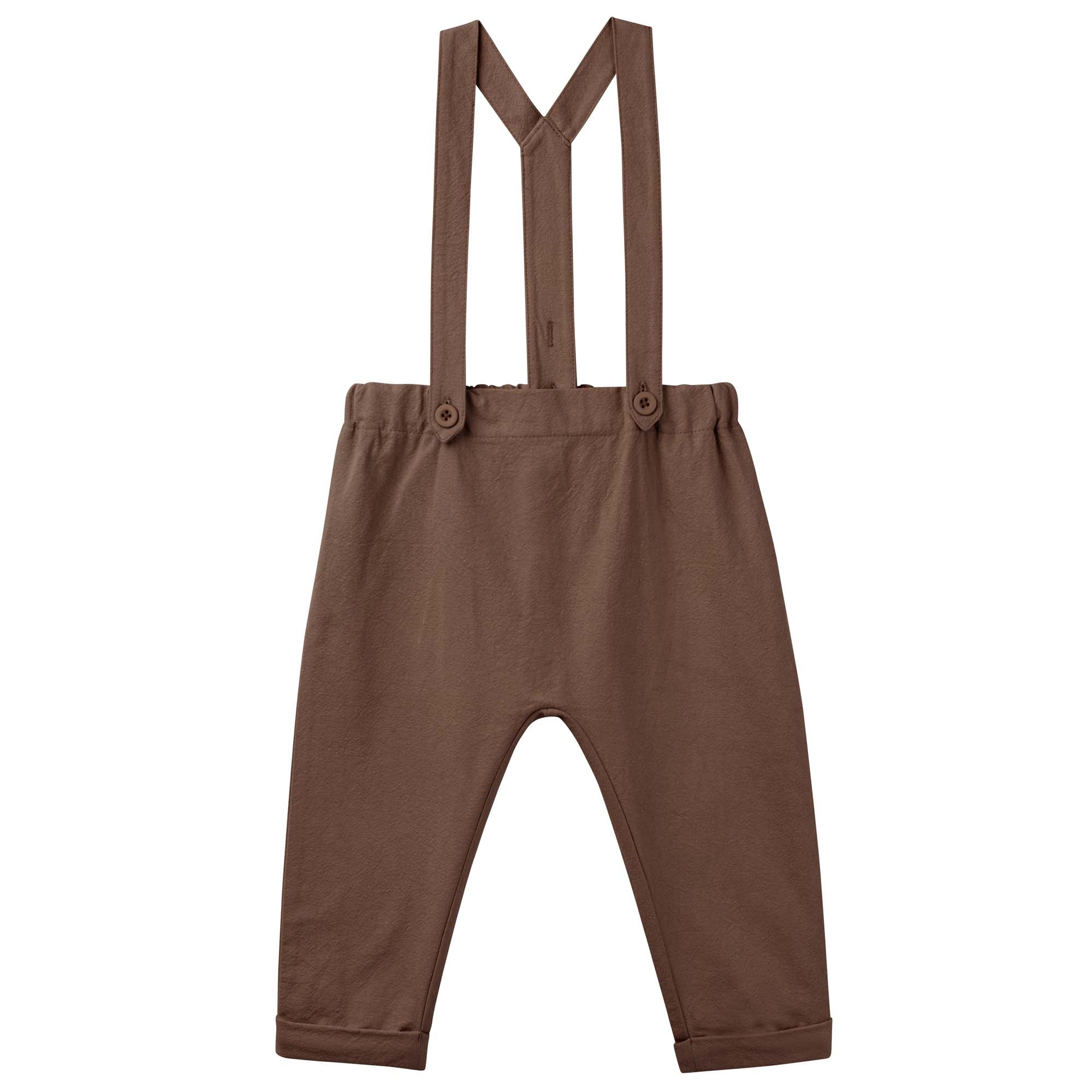 Finley Linen Suspender Pants - Chocolate - Designer Kidz