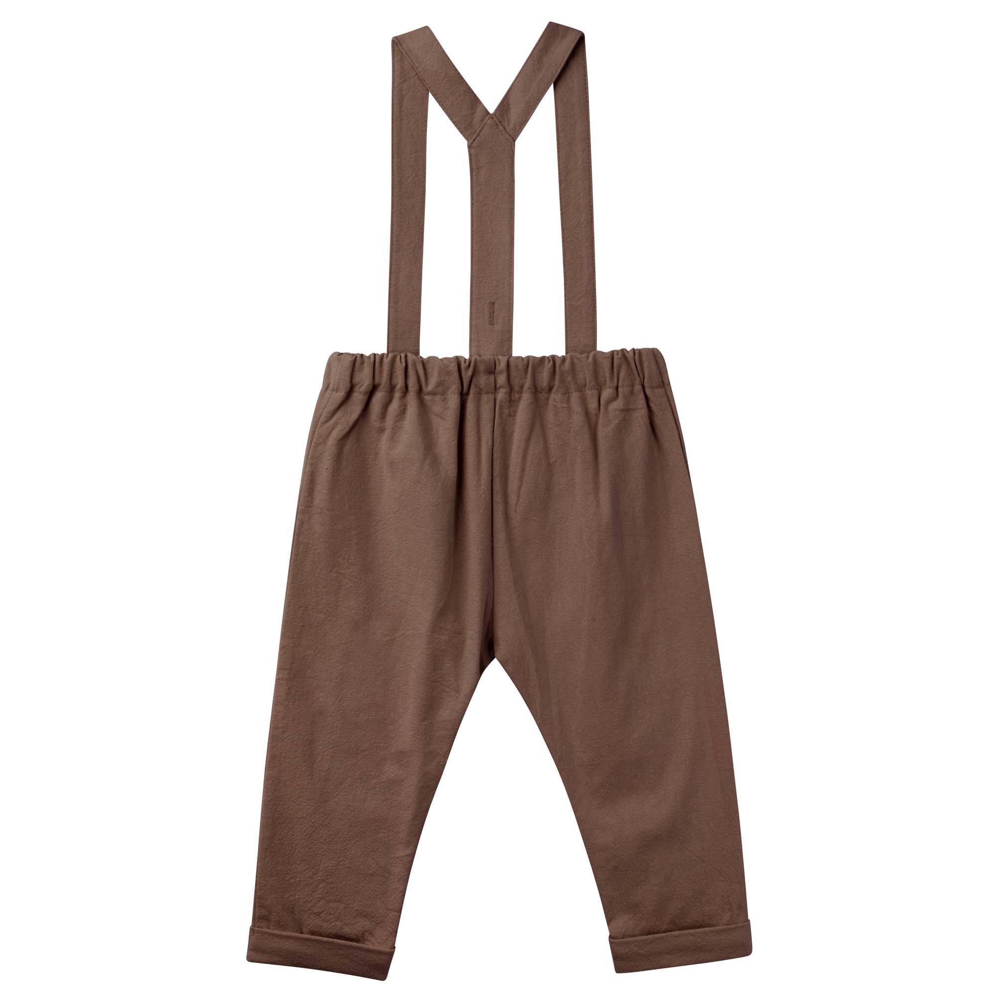 Finley Linen Suspender Pants - Chocolate - Designer Kidz