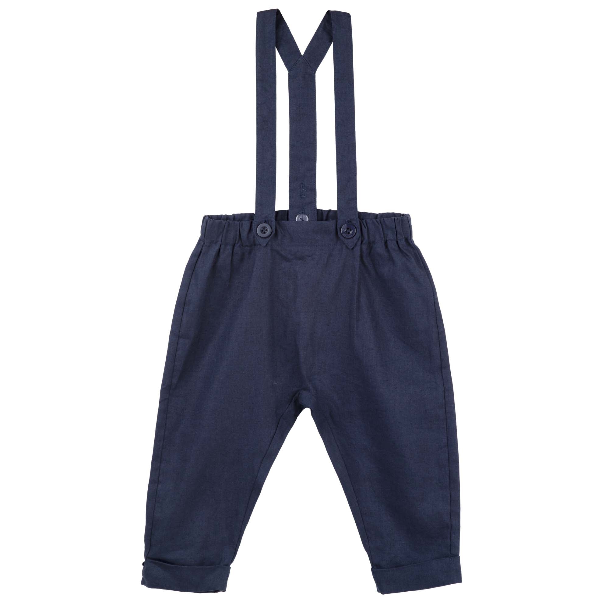 Finley Linen Suspender Pants - Navy - Designer Kidz