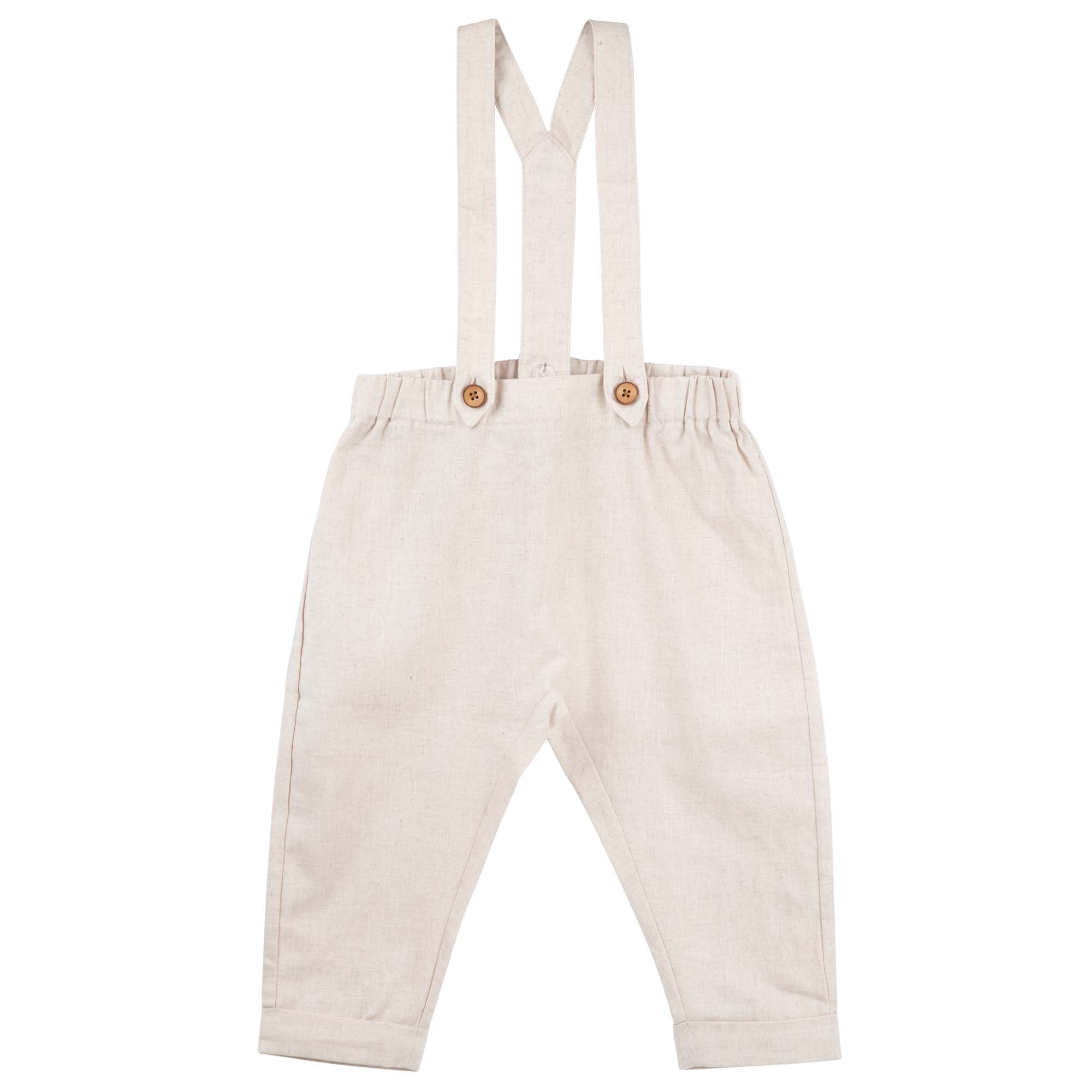 Finley Linen Suspender Pants - Sand - Designer Kidz