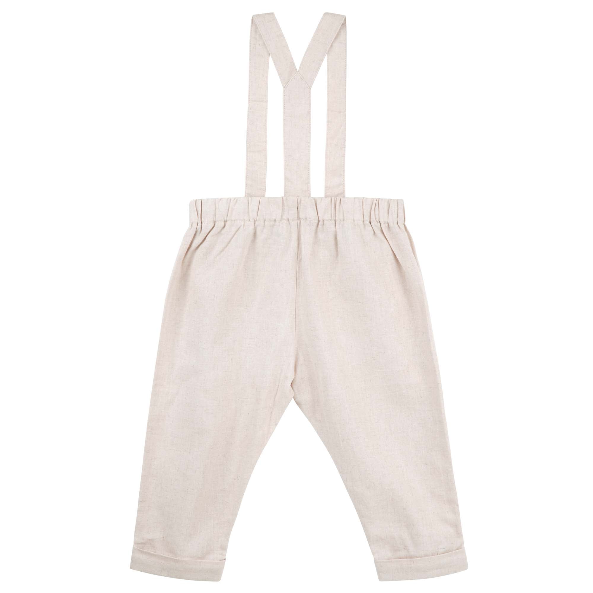 Finley Linen Suspender Pants - Sand - Designer Kidz