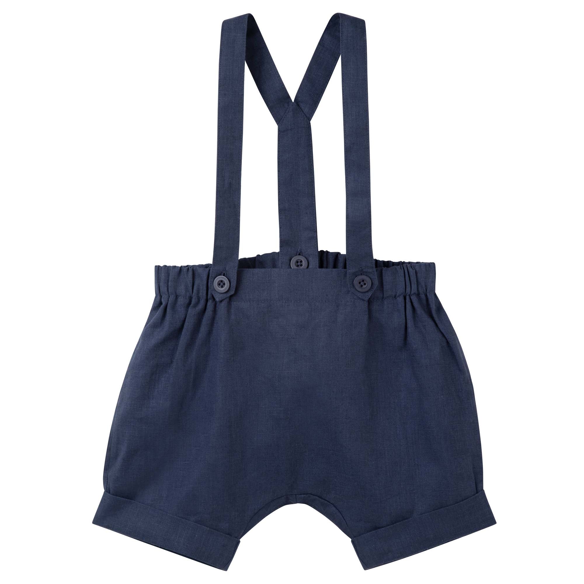 Finley Linen Suspender Shorts - Navy - Designer Kidz