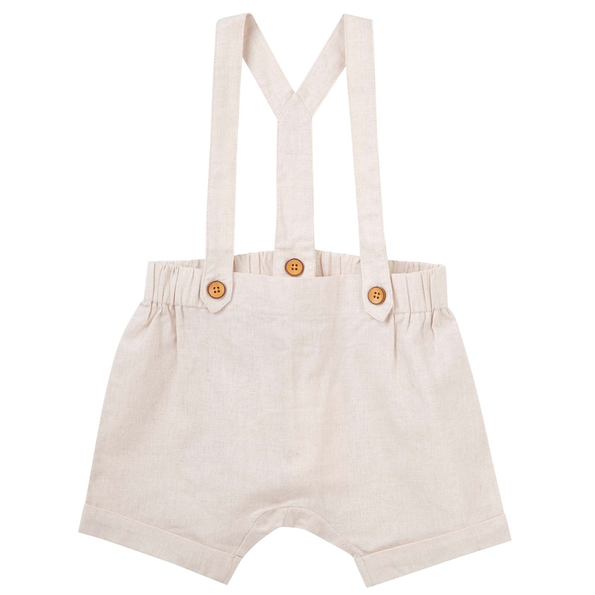 Finley Linen Suspender Shorts - Sand - Designer Kidz