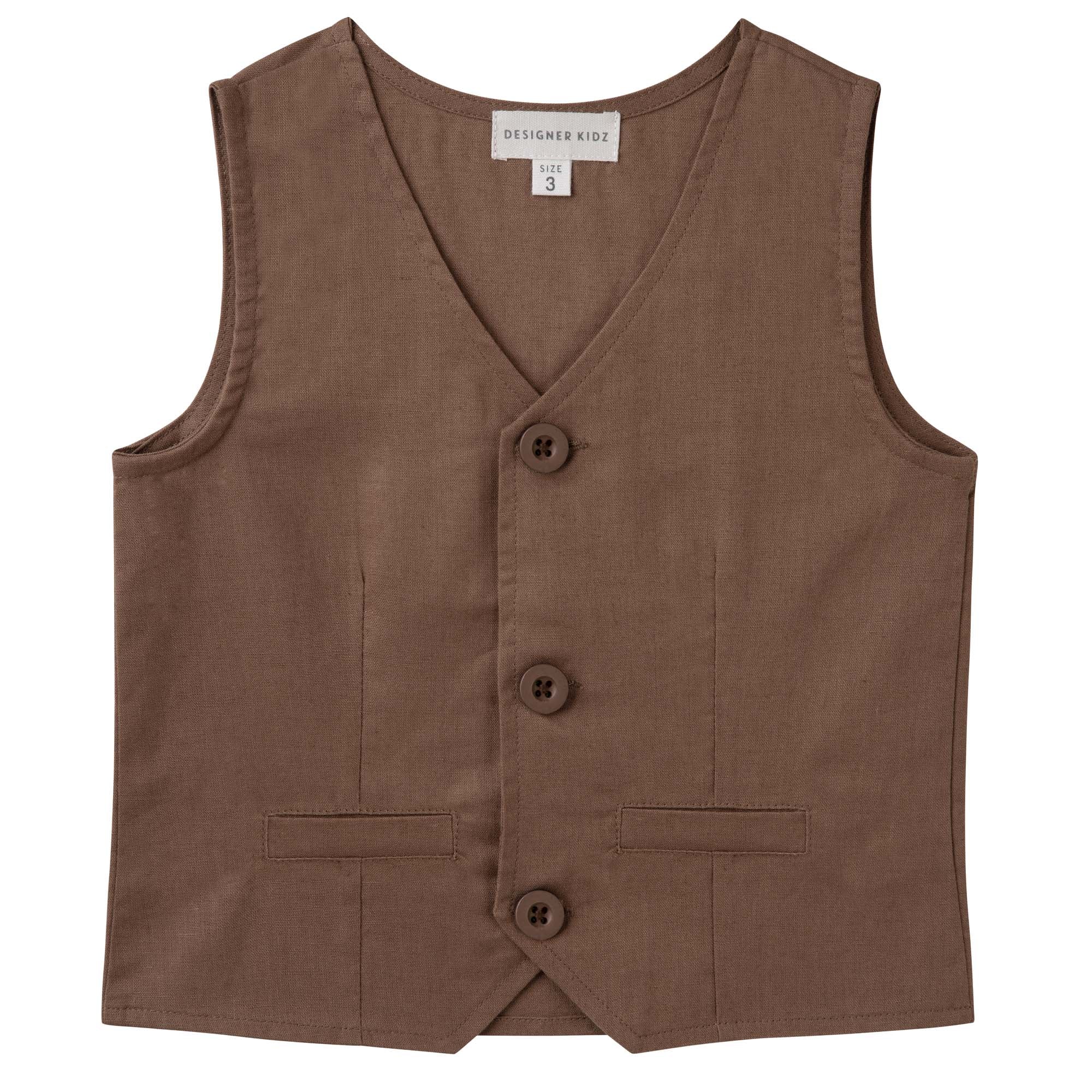 Finley Linen Vest - Chocolate - Designer Kidz