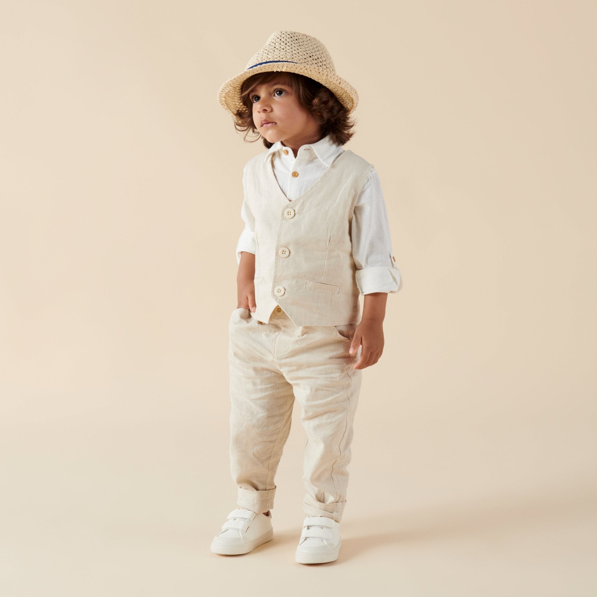 Finley Linen Vest - Sand - Designer Kidz