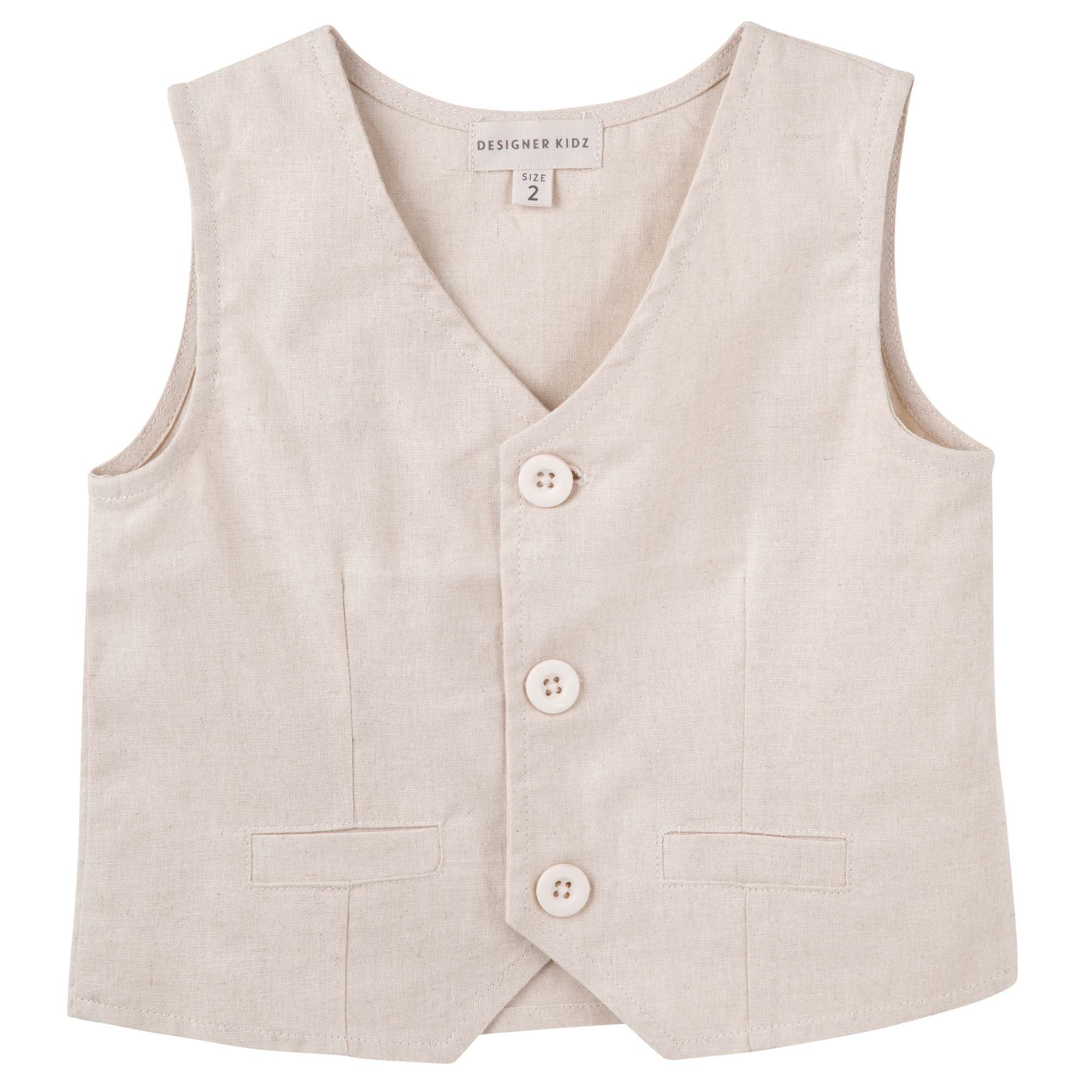 Finley Linen Vest - Sand - Designer Kidz