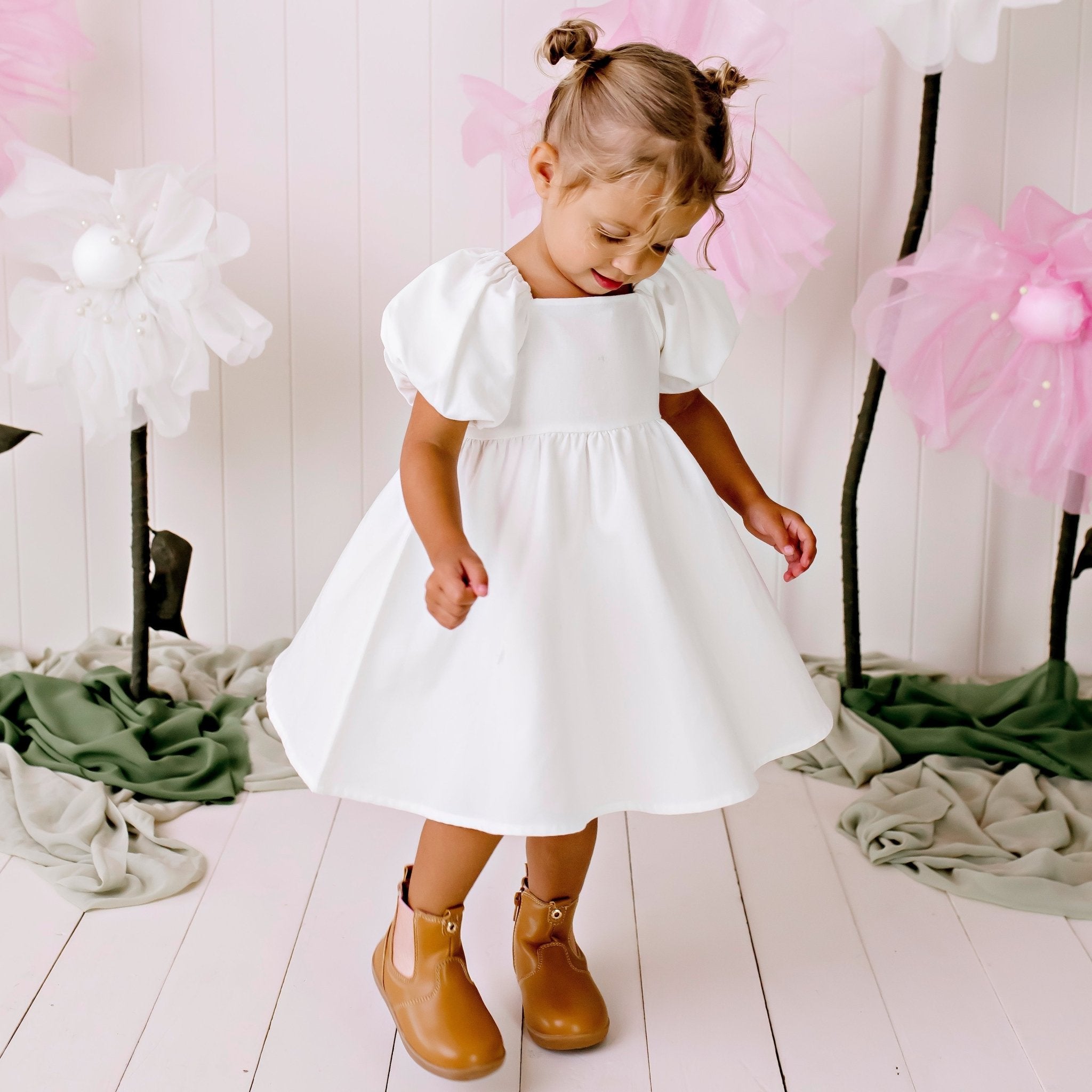 Grace Linen Baby Dress - Ecru - Designer Kidz