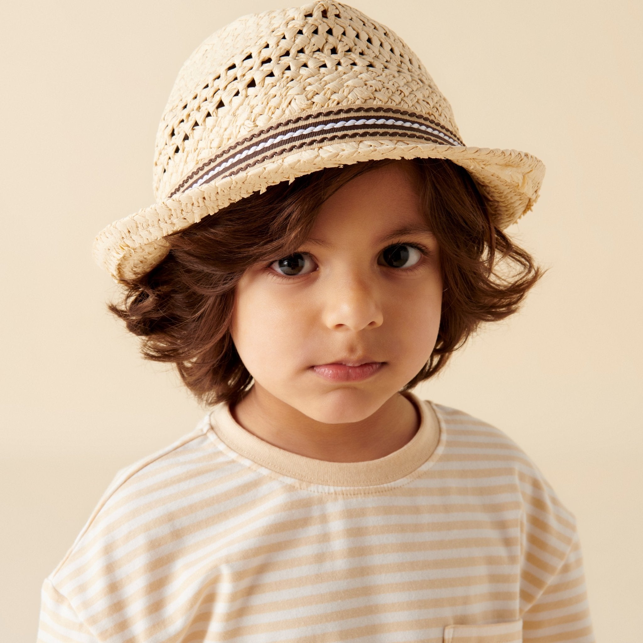 Hugo S/S Stripe T-Shirt - Oat - Designer Kidz