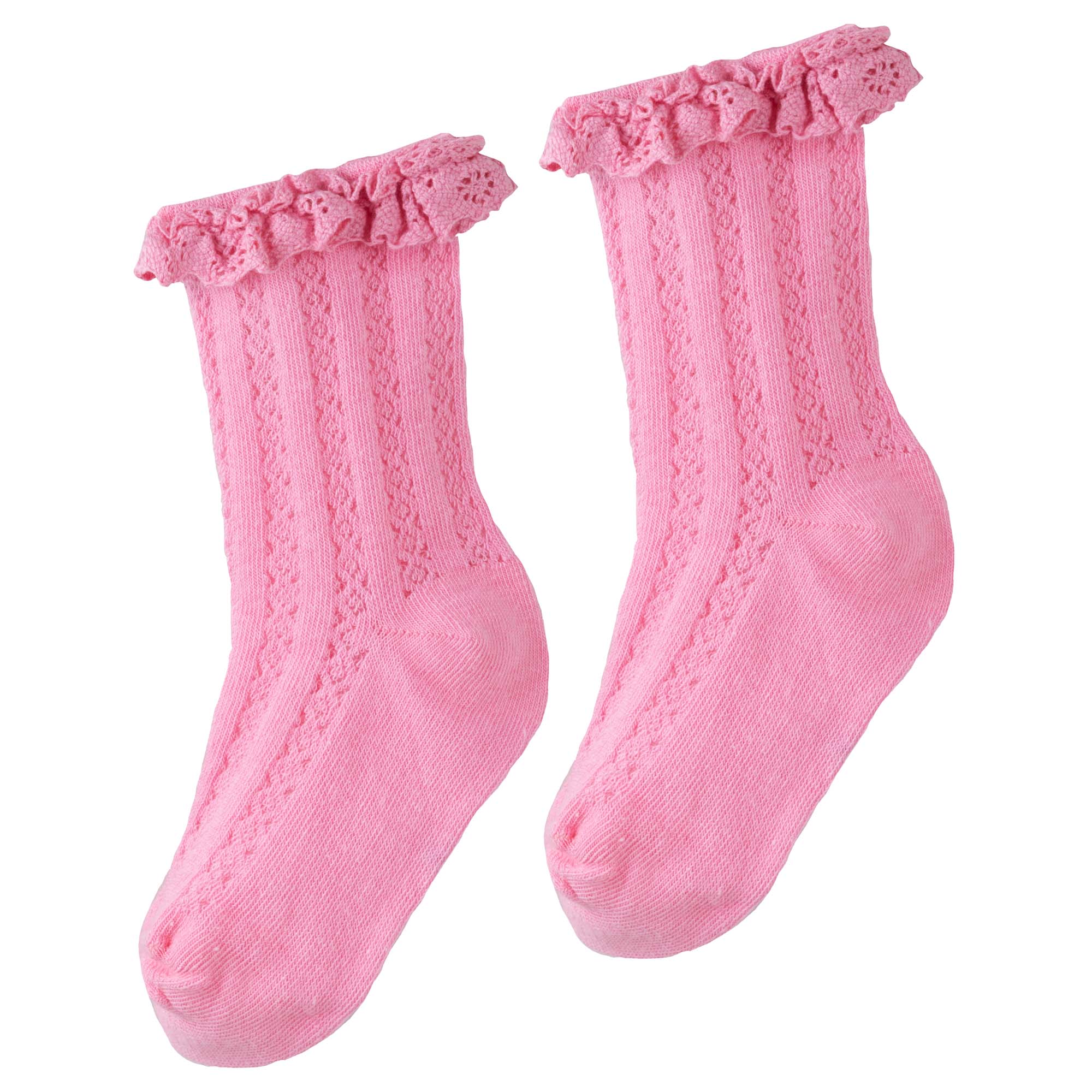 Lace Frill Crew Socks - Coral - Designer Kidz