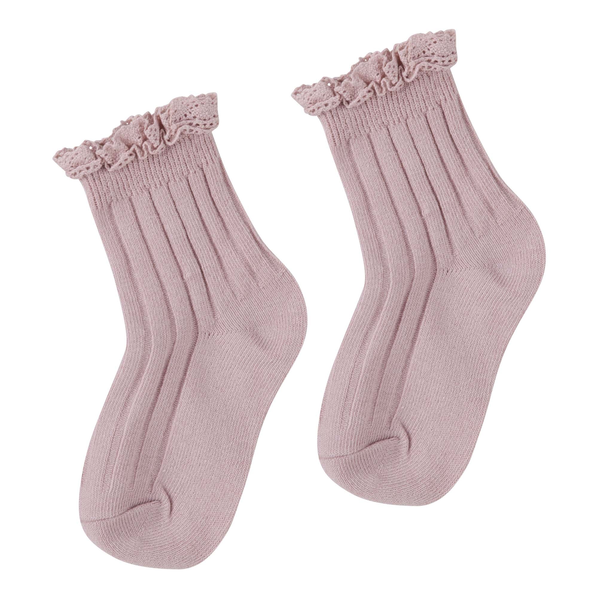 Lace Frill Crew Socks - Dusty Pink - Designer Kidz