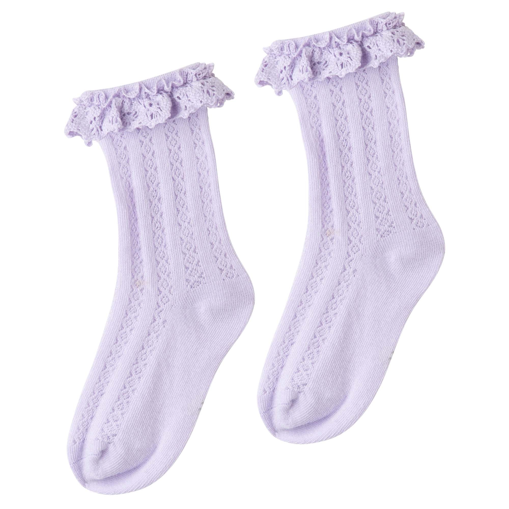 Lace Frill Crew Socks - Lavender - Designer Kidz