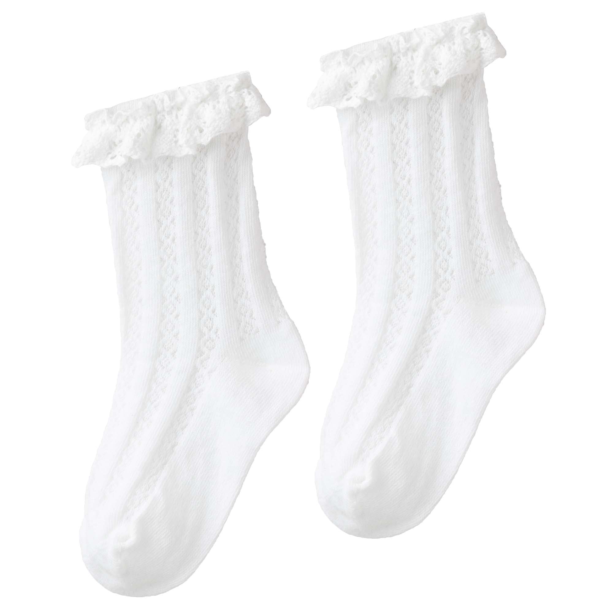 Lace Frill Crew Socks - White - Designer Kidz