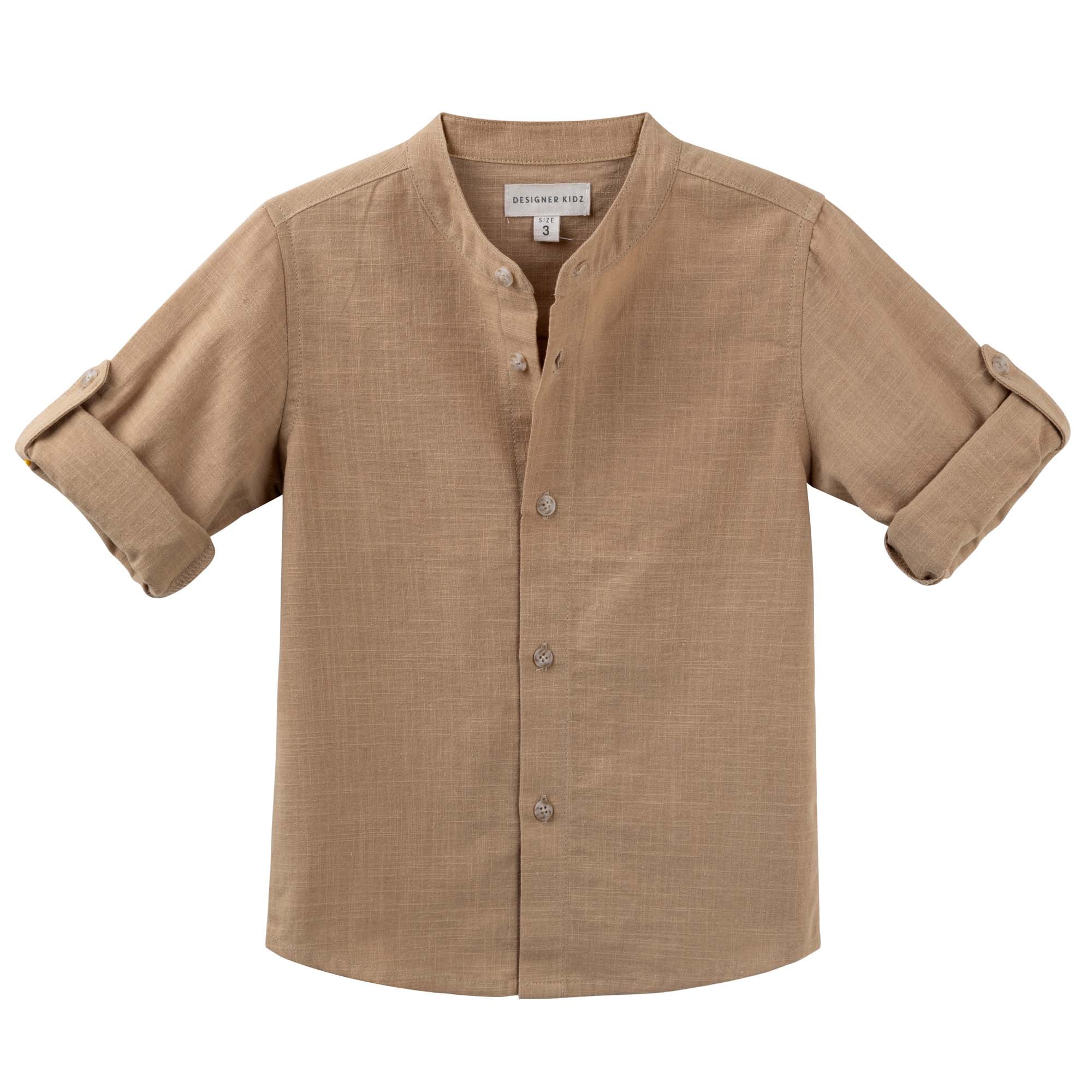 Leo L/S Button Shirt - Caramel - Designer Kidz