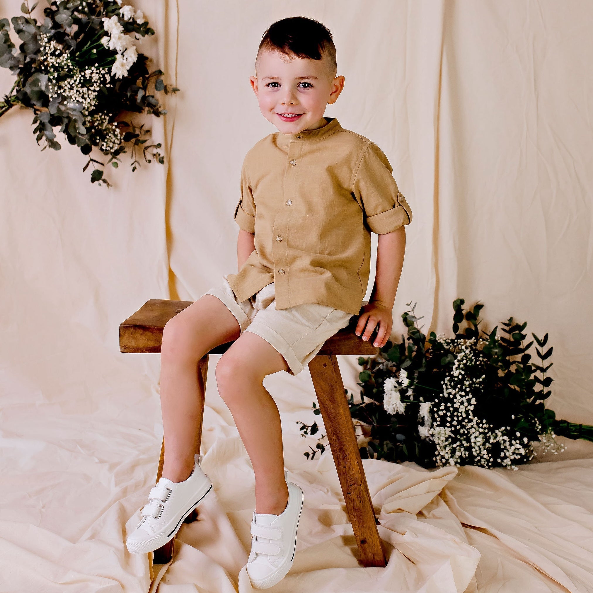 Leo L/S Button Shirt - Caramel - Designer Kidz