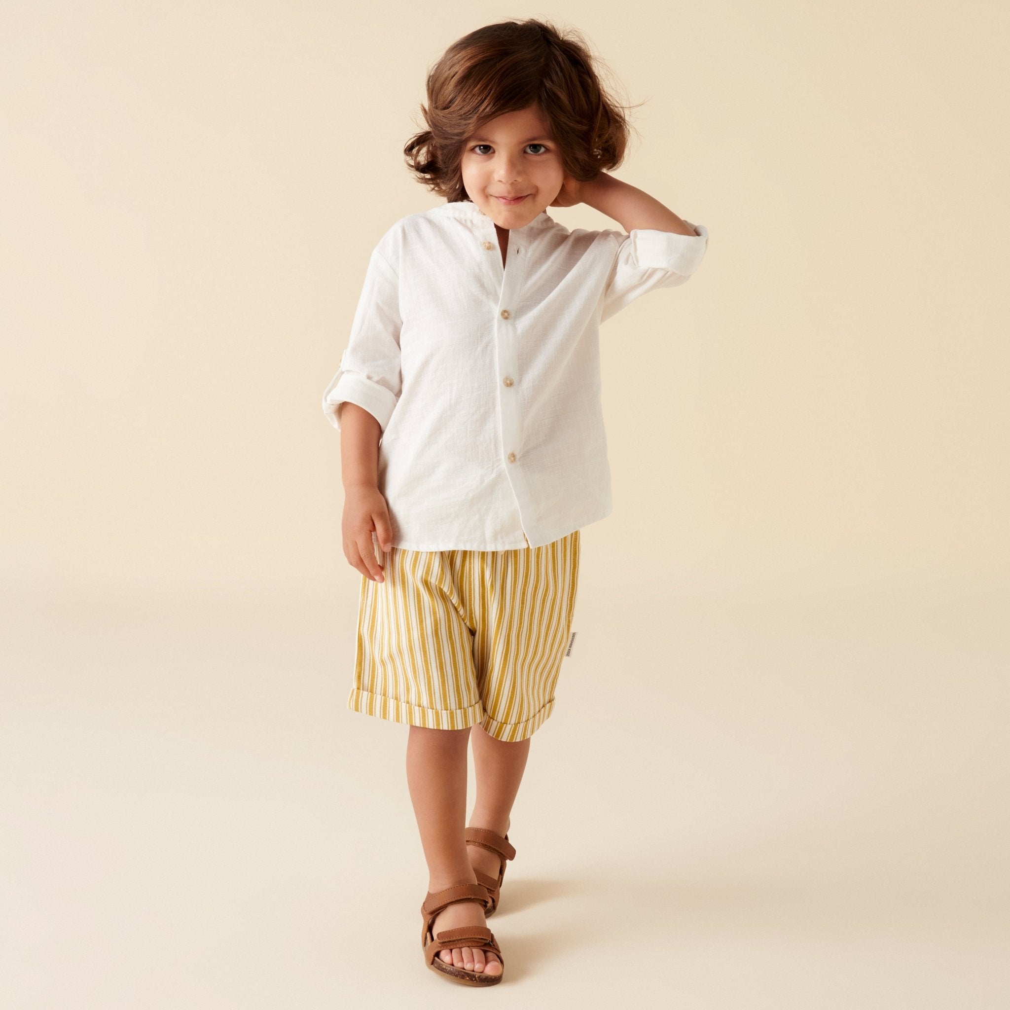 Leo L/S Button Shirt - Ivory - Designer Kidz