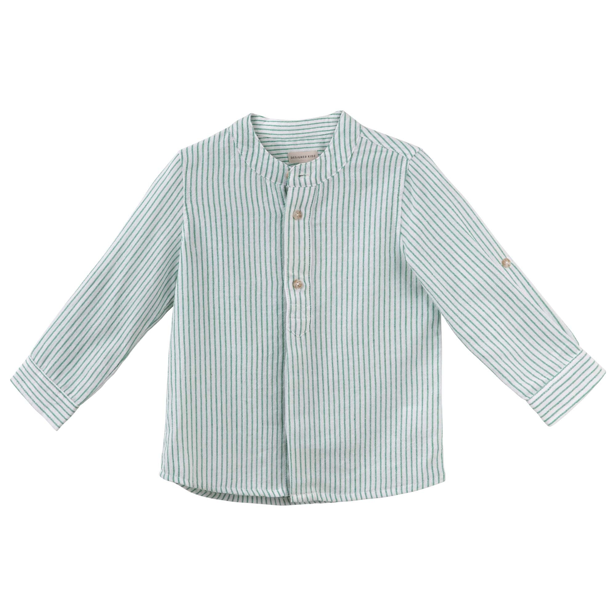 Luca L/S Button Shirt - Green Stripe - Designer Kidz