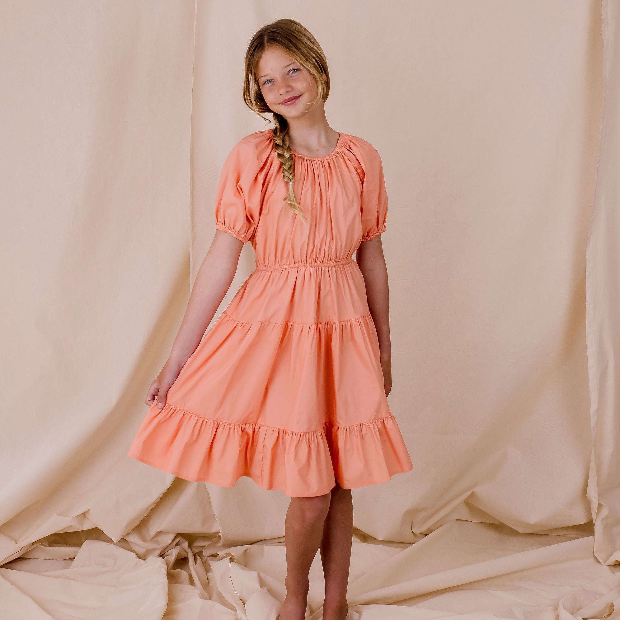 Lydia Tiered Dress - Peach - Designer Kidz