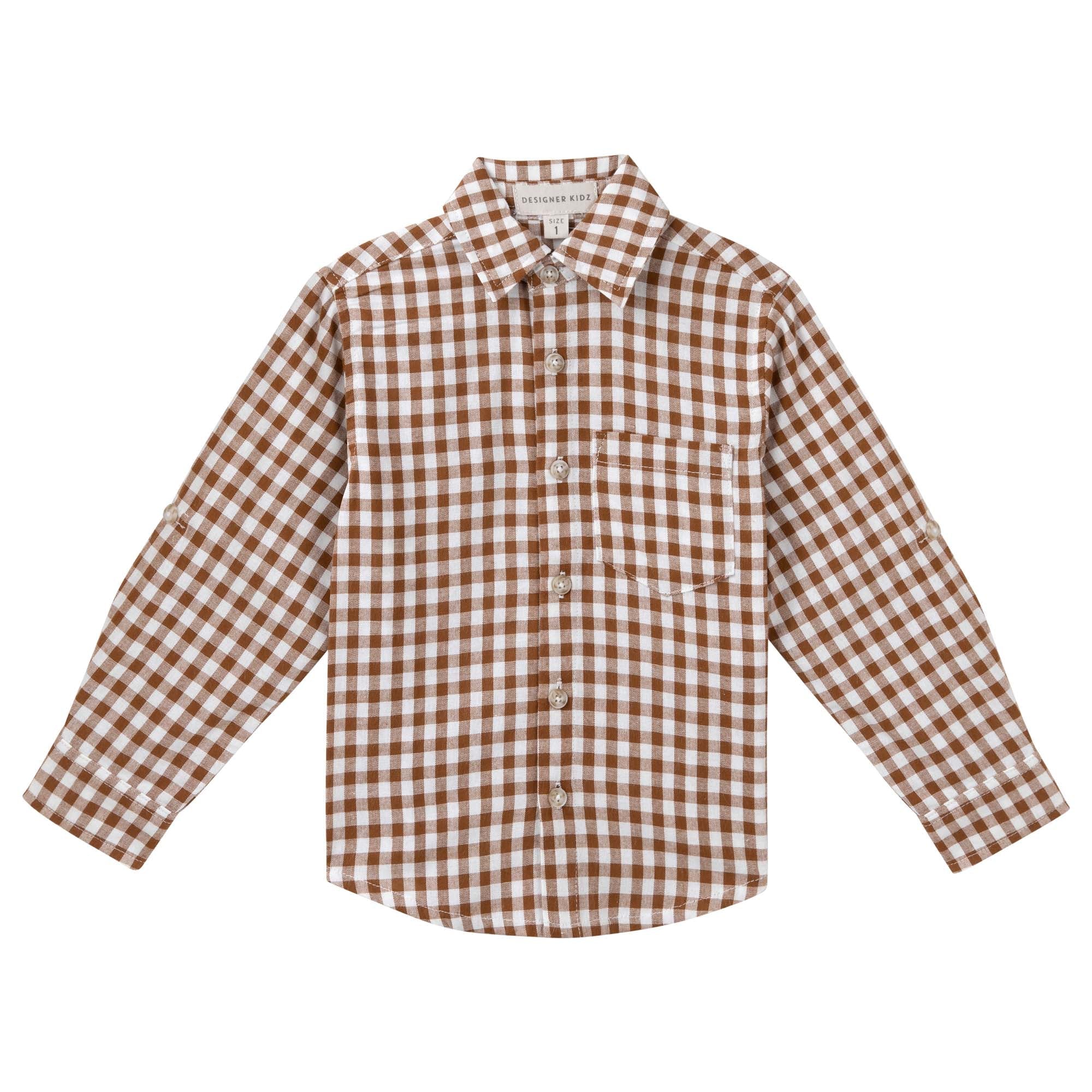 Oliver L/S Button Shirt - Cocoa Gingham - Designer Kidz