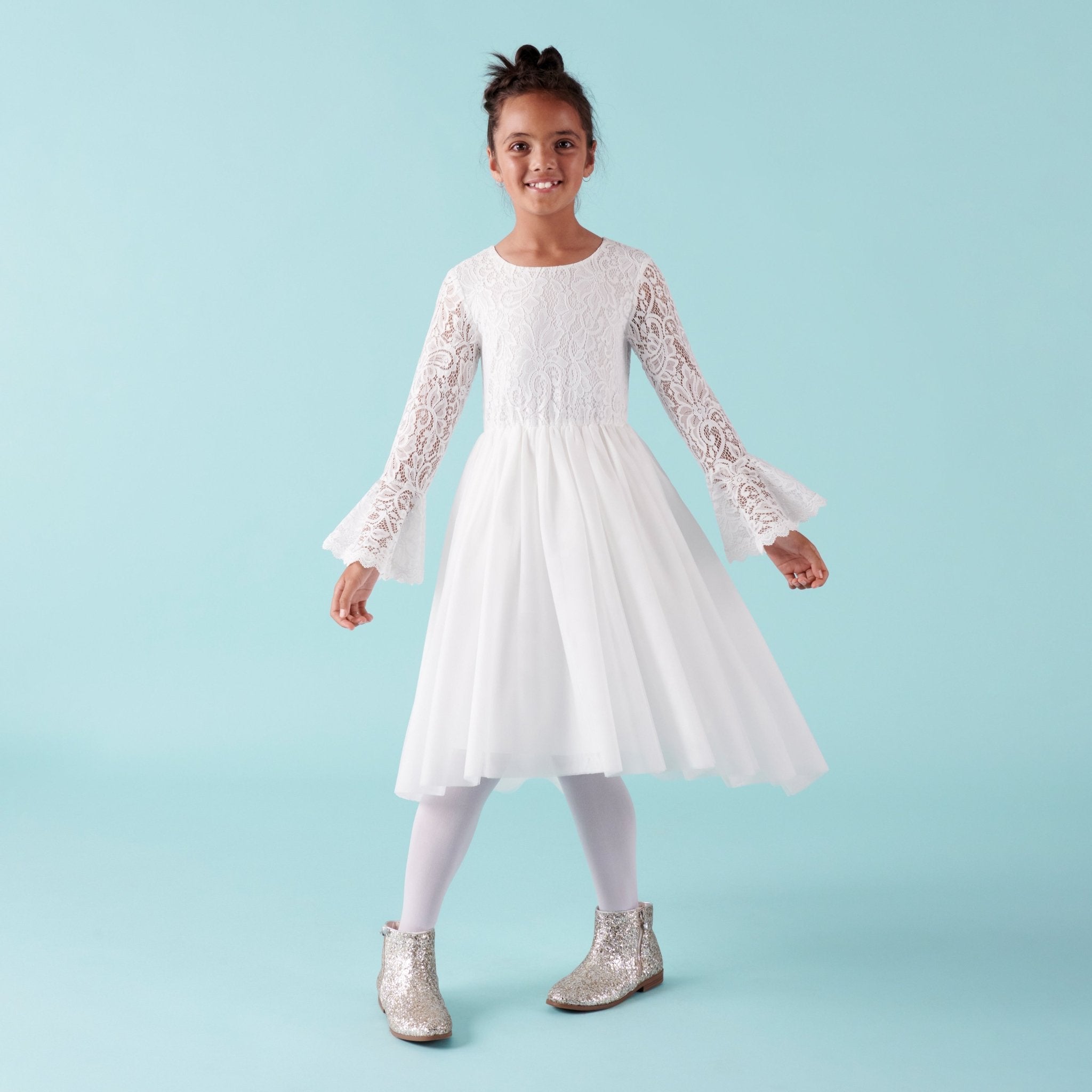 Olivia L/S Lace Dress - Ivory - Designer Kidz