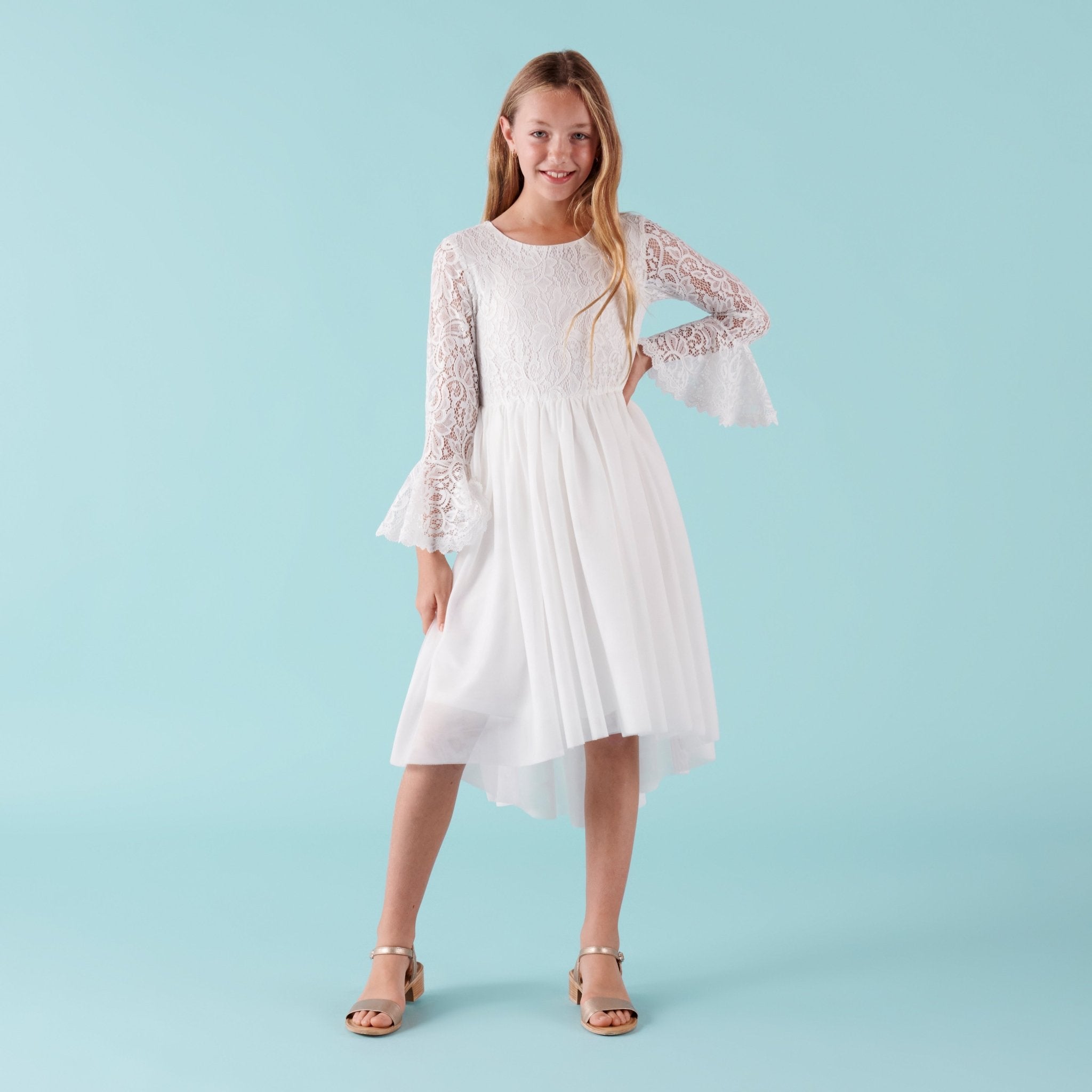 Olivia L/S Lace Dress - Ivory - Designer Kidz