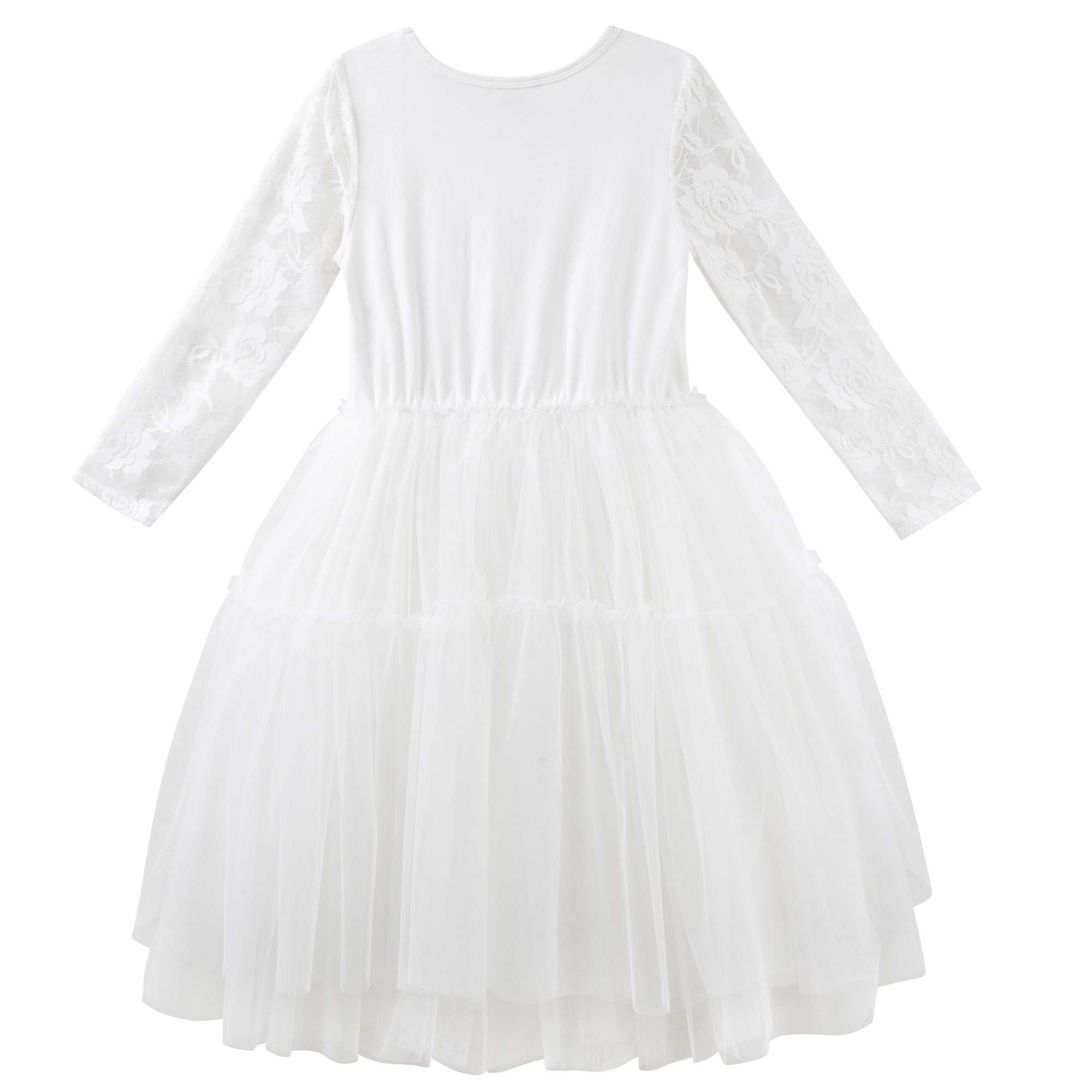 Princess Lace L/S Tutu Dress - Ivory - Designer Kidz